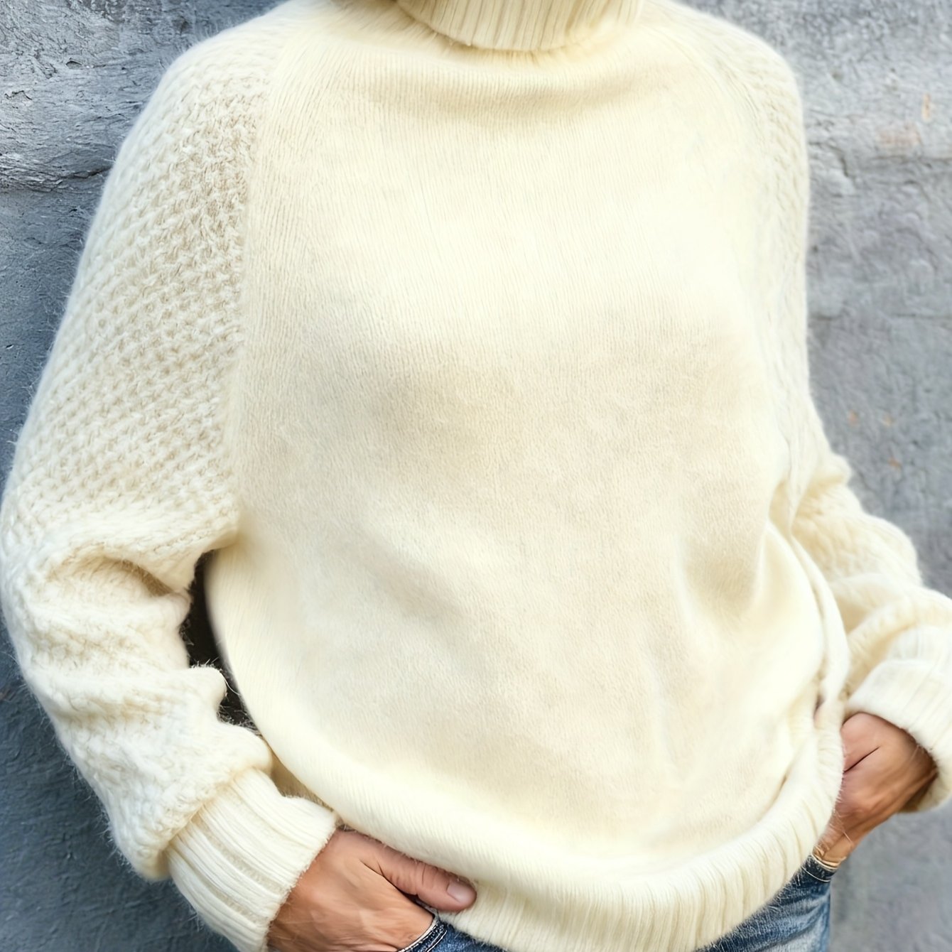 Plus Size - Women'S Fashion Casual Long-Sleeve Patchwork High-Neck Sweater