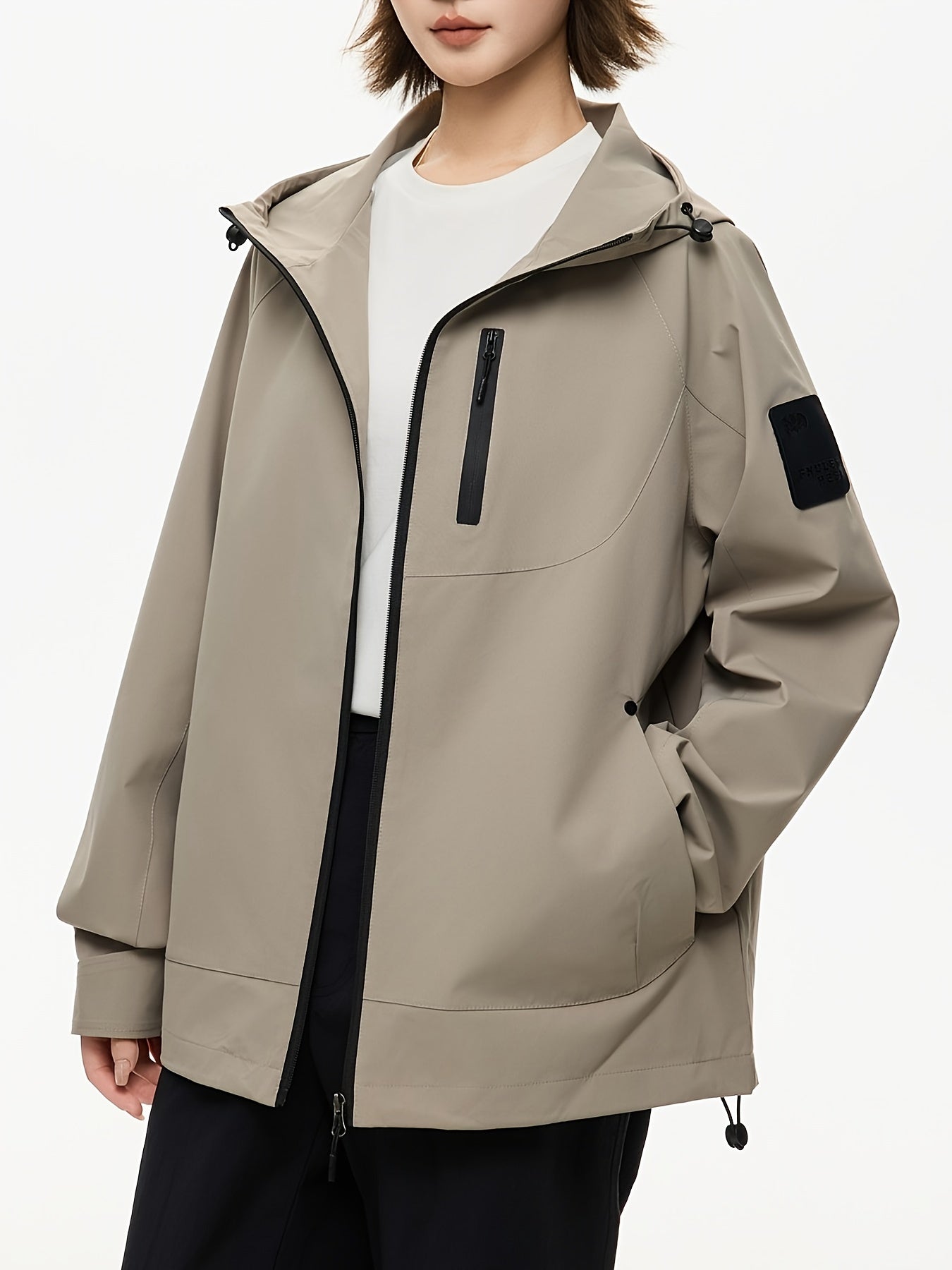 Women's Windproof Full-Zip Hooded Jacket with Full-Zip Front Closure