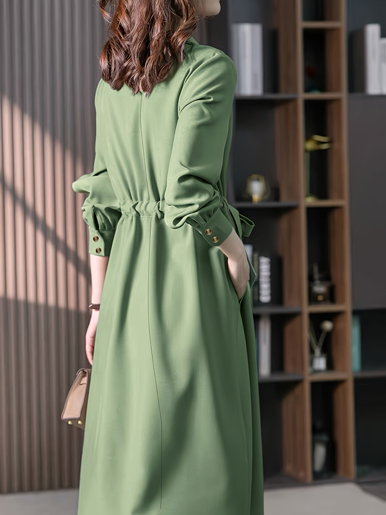 Plus Size - Plus Size - Women'S Lightweight Long Sleeve Trench Coat - Olive Green, Button-Up Front