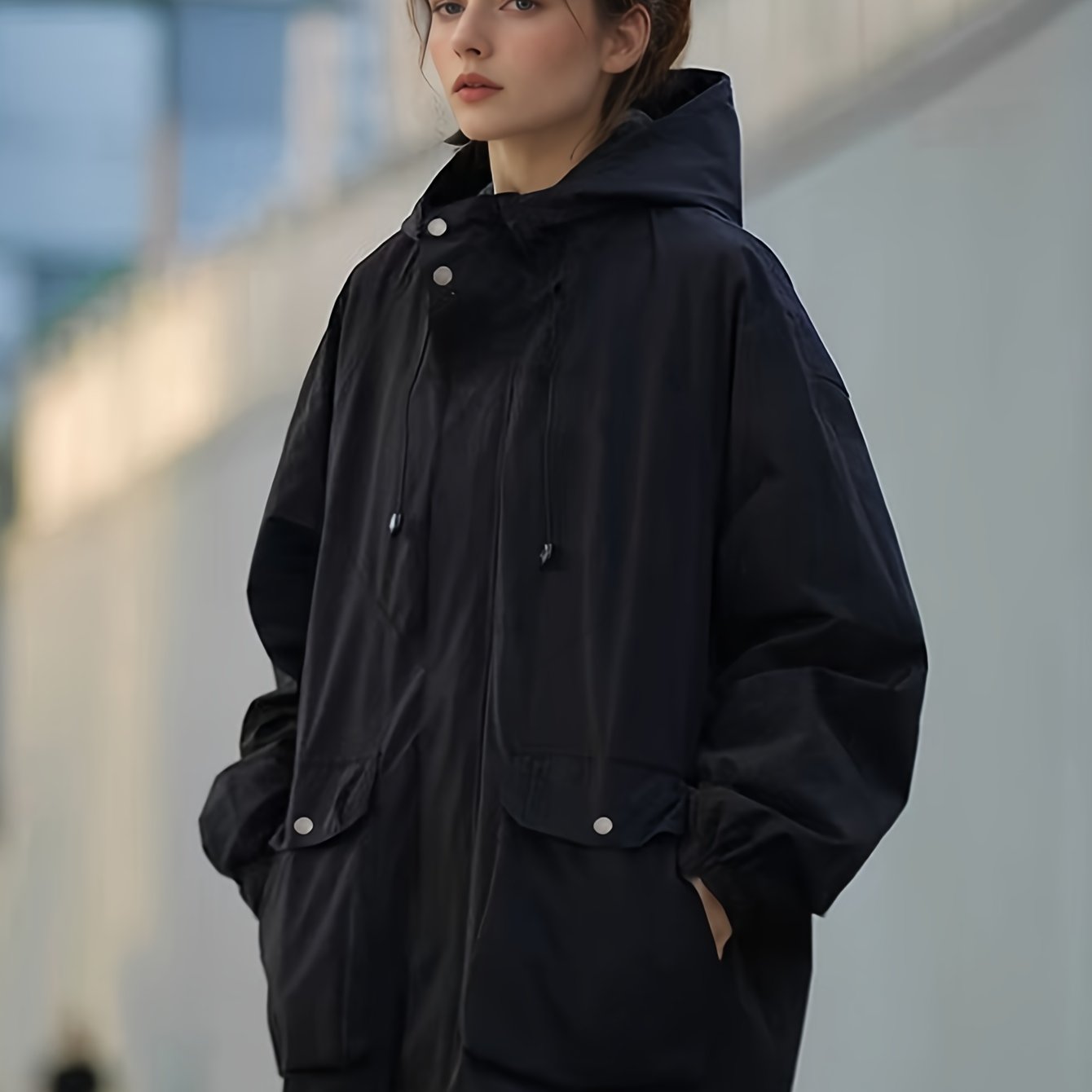 Women's Lightweight Hooded Jacket - Spring\u002FFall Outdoor Windbreaker Coat with Full-Zip & Button Closure