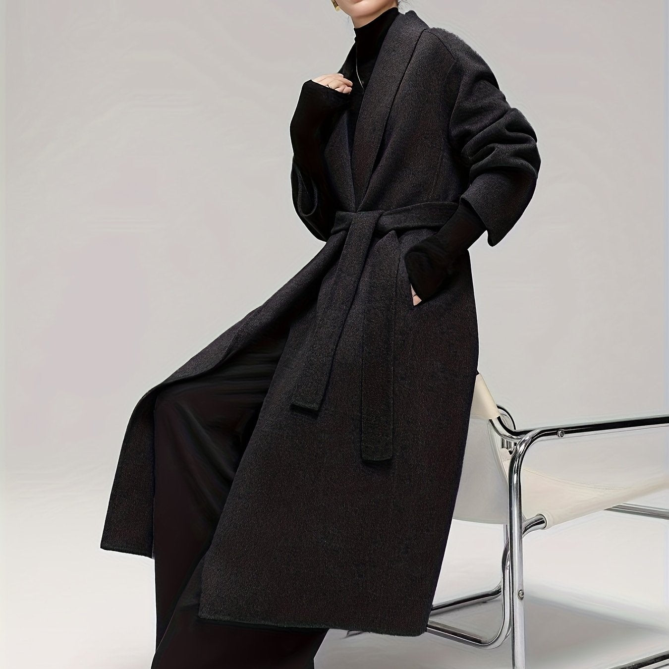 Dry Clean Only Women's Elegant Scottish Tartan Tweed Coat - Oversized Long Winter Jacket with Split Hem