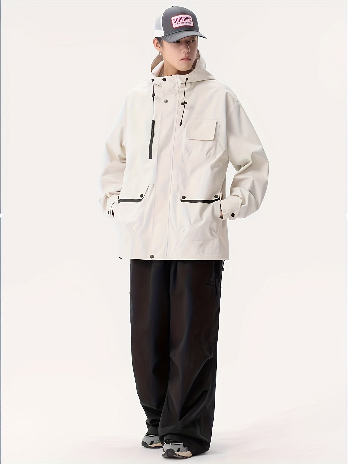 1pc Lightweight Windproof Jacket - Full-Zip Hooded Raincoat with Zippered Pockets