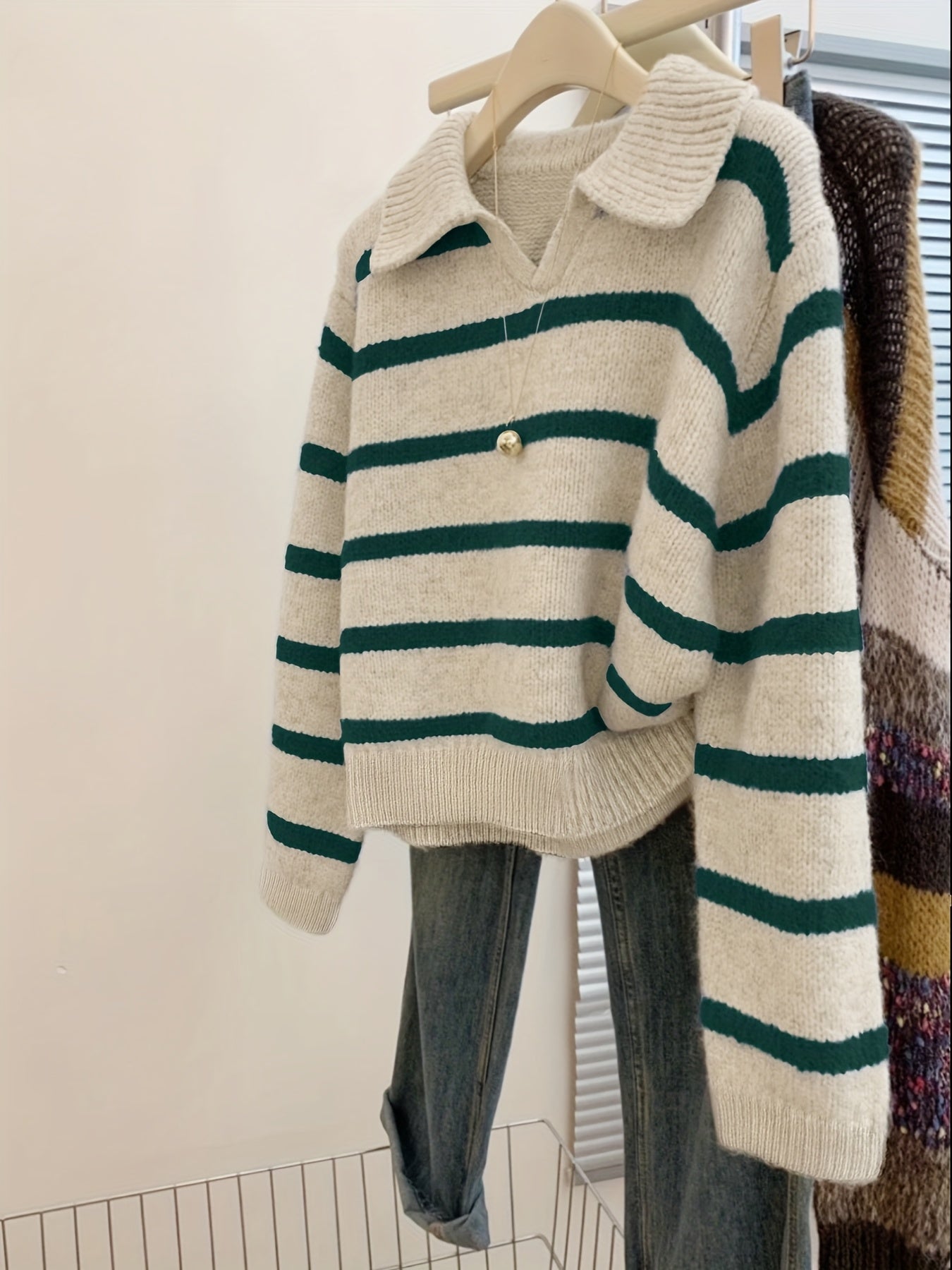 Vintage Striped Color Block Sweater | Elegant Sut Women'S Casual Age-Reducing College Style Pullover for Fall
