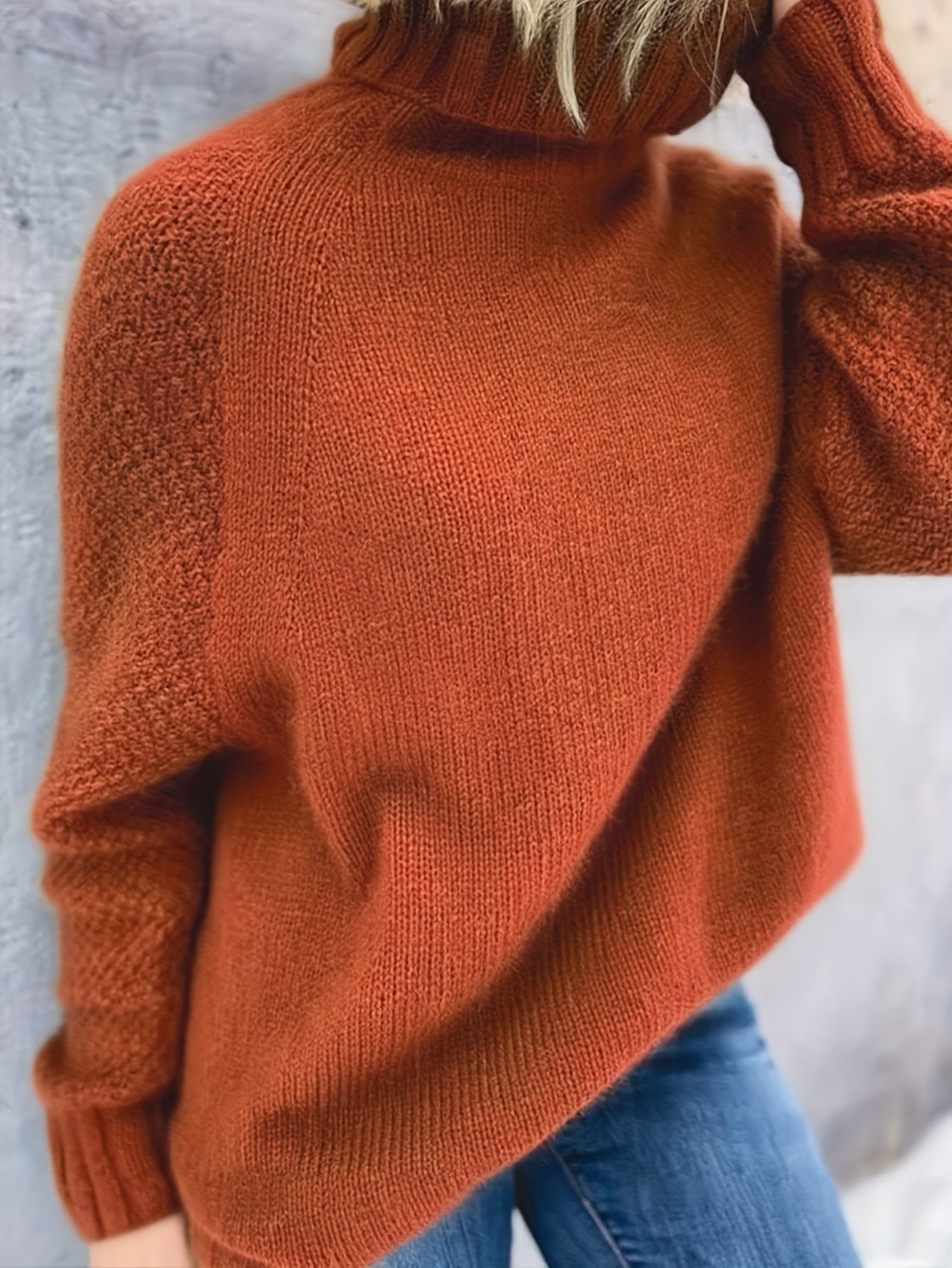 Plus Size - Women'S Fashion Casual Long-Sleeve Patchwork High-Neck Sweater