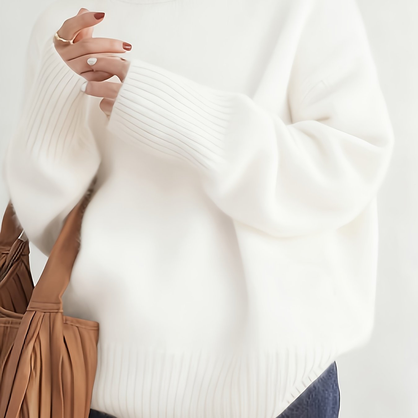 Plus Size - Plus Size - Women'S Elegant High Neck Sweater - Soft Stretchy Pullover Sweater for Fall