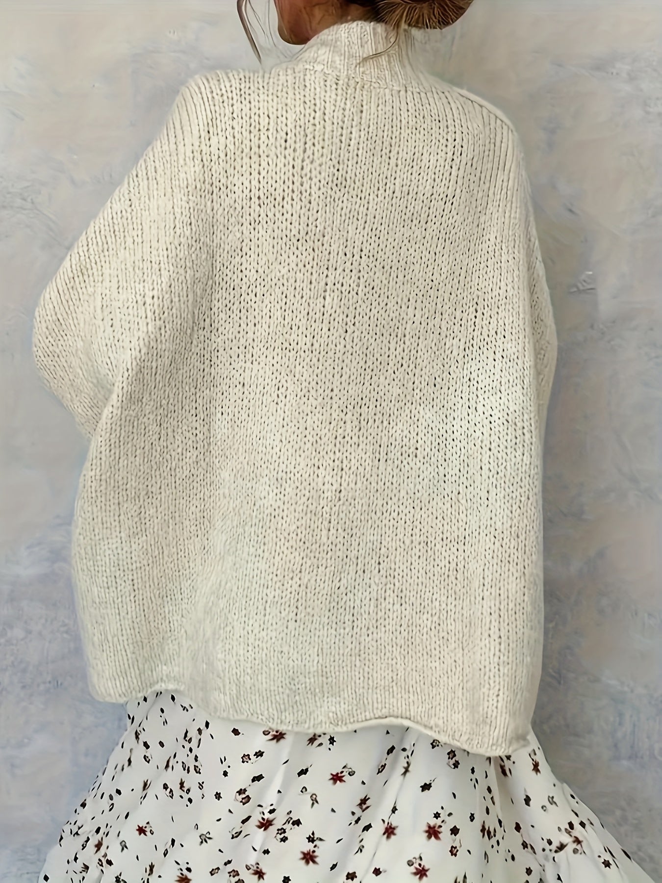 Women's Chic Loose Fit Sweater Cardigan - Beige\u002F Button Front Closure, Cozy Sweater Coat for Fall