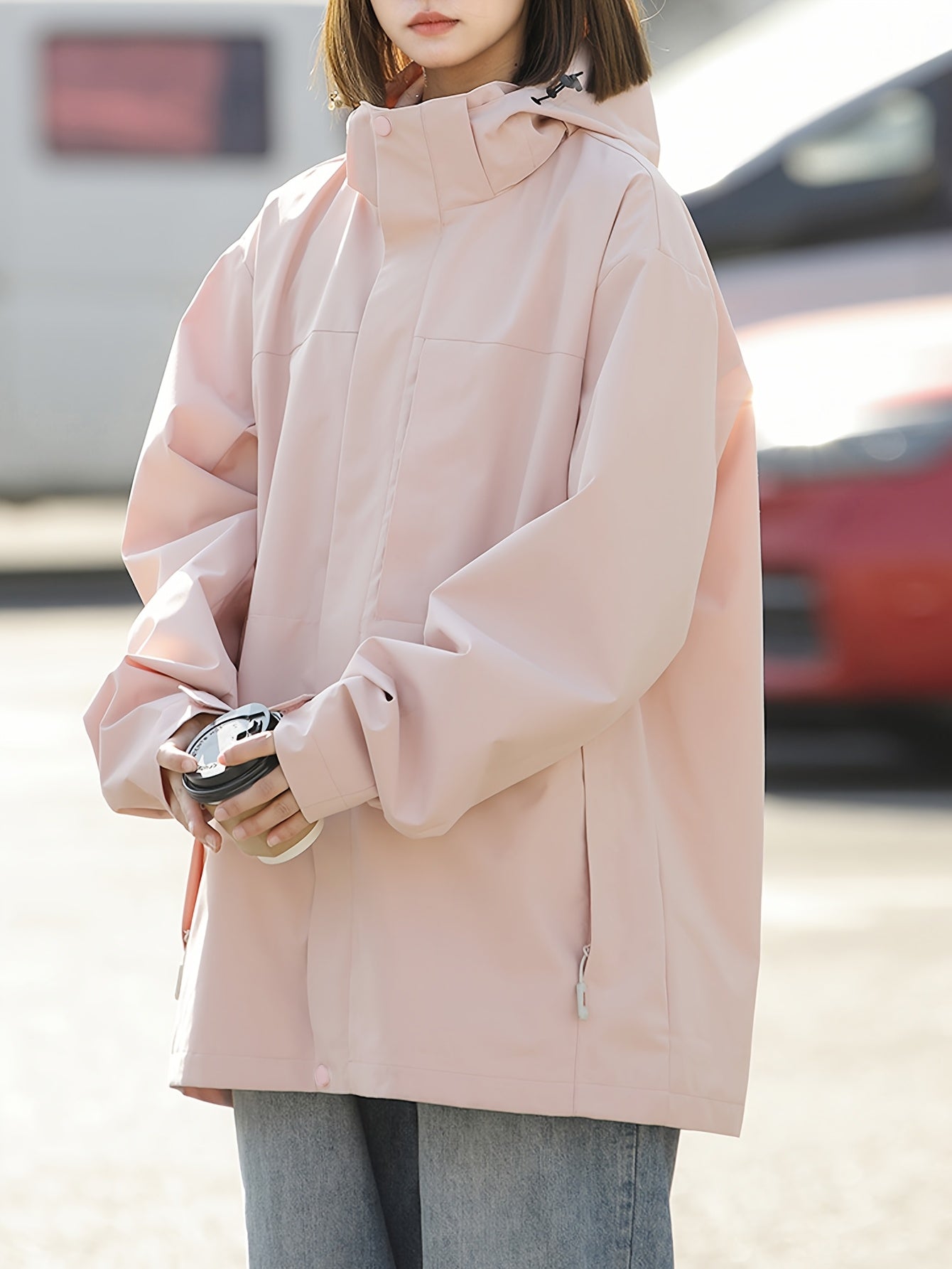 Women's Lightweight Windproof Outdoor Jacket with Removable Hood - Stand Collar Zippered Hiking Coat