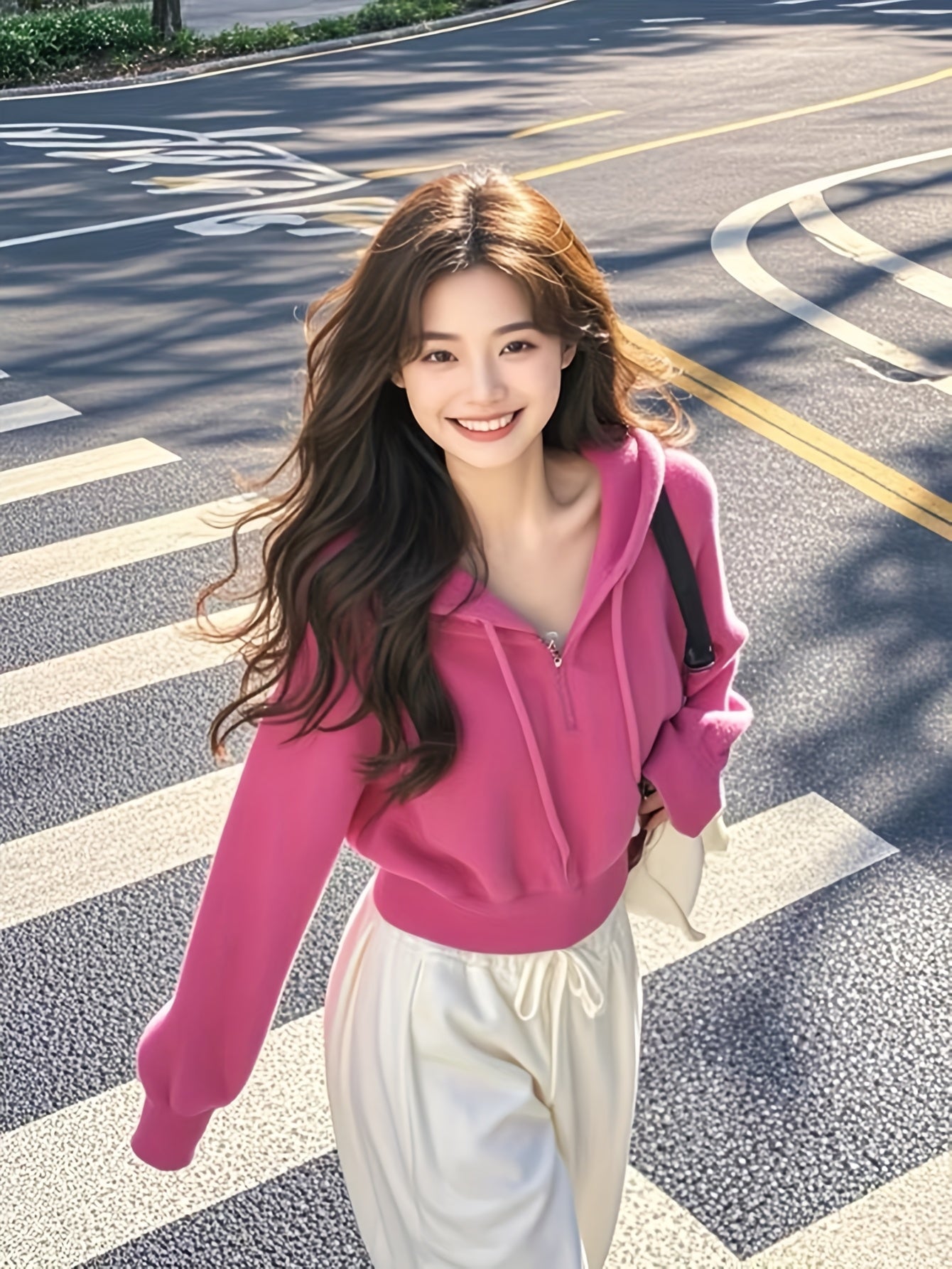 Women's New Autumn\u002FWinter Simple Fashion Solid Color Loose Zip Hooded Sweatshirt