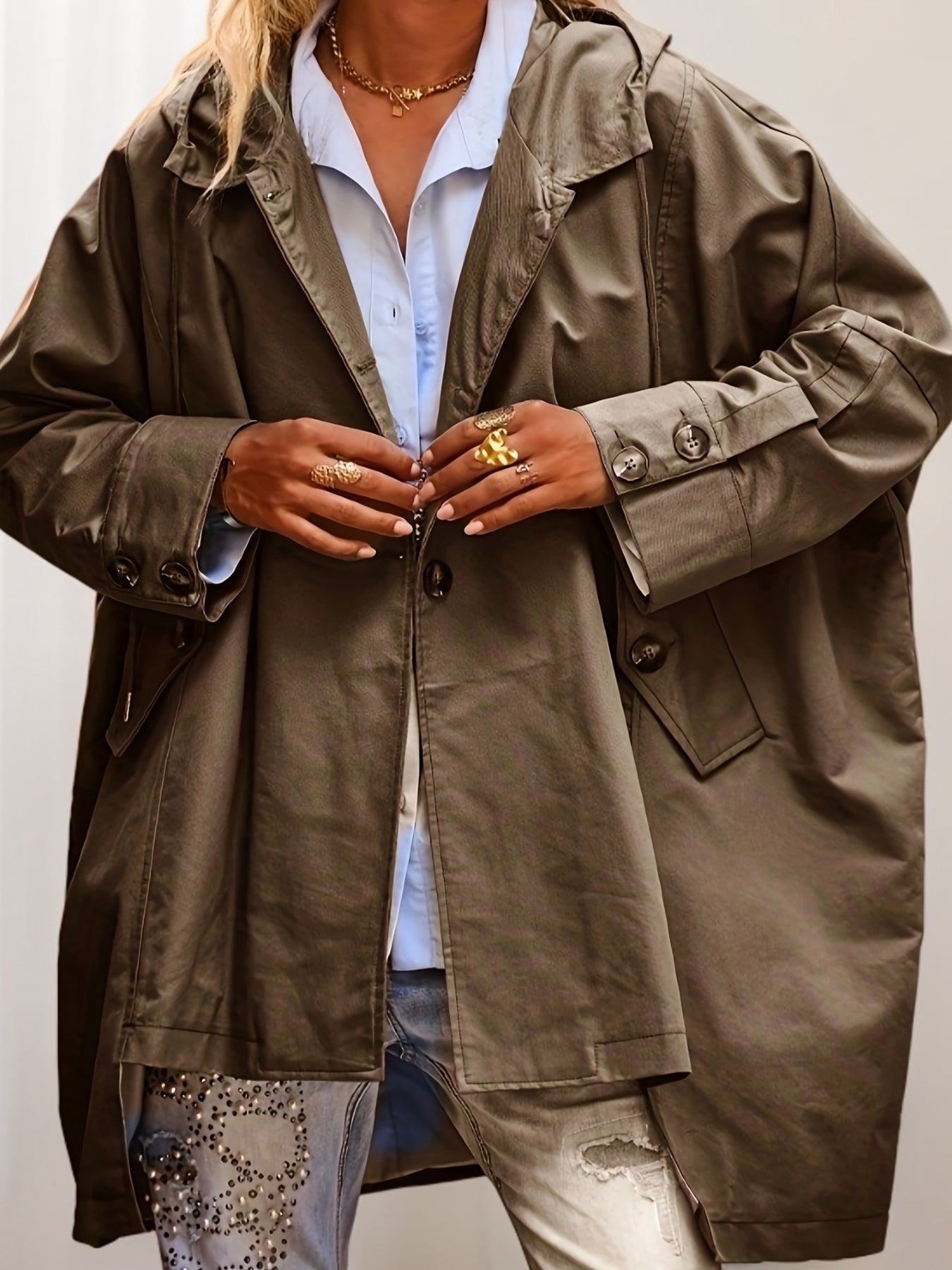 Plus Size, Women's Outdoor Hooded Windbreaker Jacket with Hood, Suitable for Outdoor