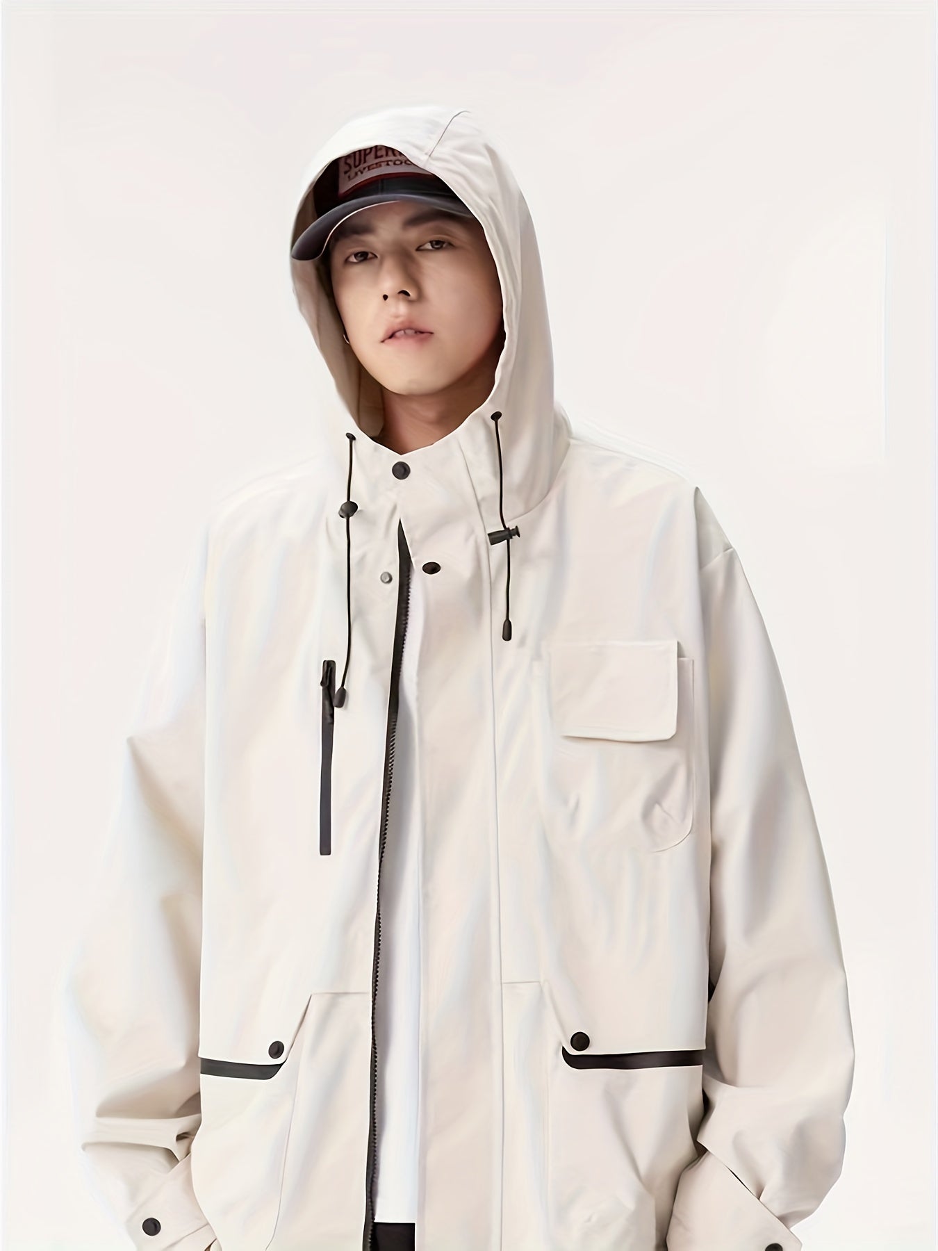 1pc Lightweight Windproof Jacket - Full-Zip Hooded Raincoat with Zippered Pockets