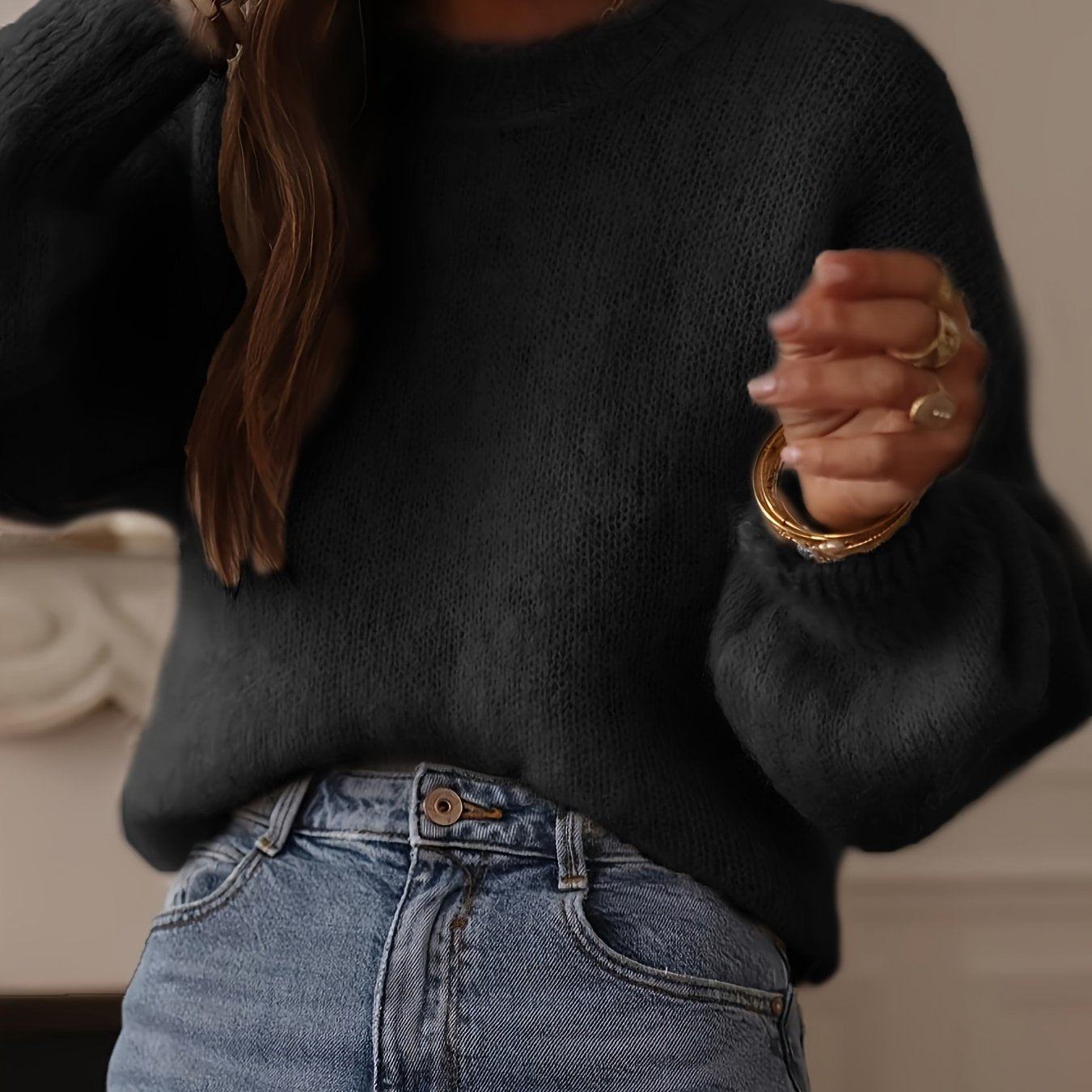 Elegant Oversized Sweater Soft Elegant Women's Beige Oversized Round Neck Sweater