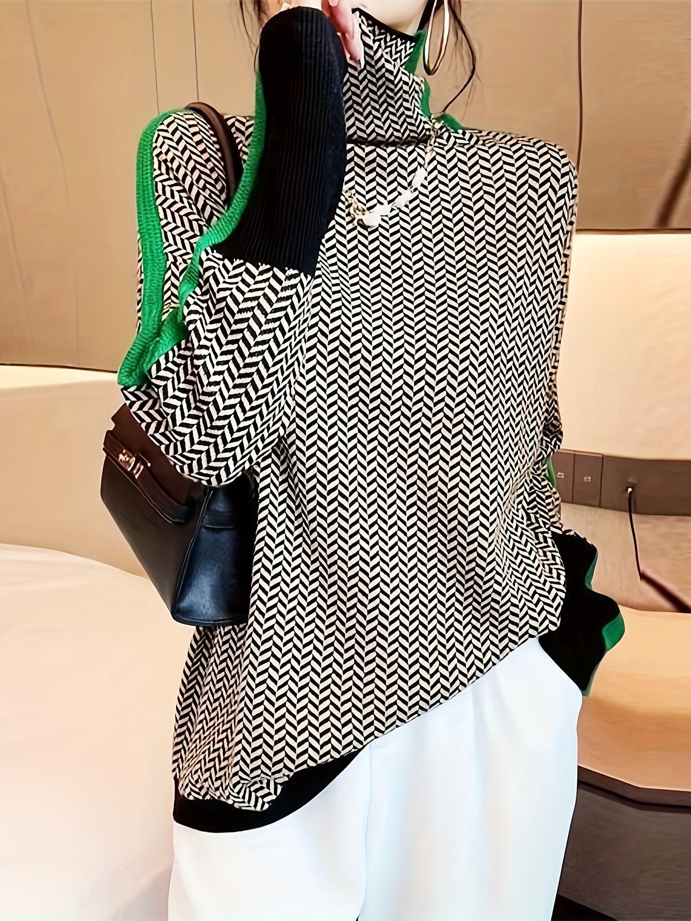 Plus Size, Women's Plus Size Elegant High Neck Sweater - Winter Warm Sweaters Suitable for Fall\u002FWinter