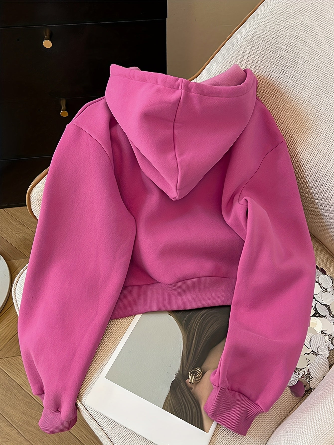 Women's New Autumn\u002FWinter Simple Fashion Solid Color Loose Zip Hooded Sweatshirt