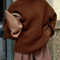 Plus Size, Women's Plus Size Oversized Sweater - Soft Warm Brown Winter Pullover