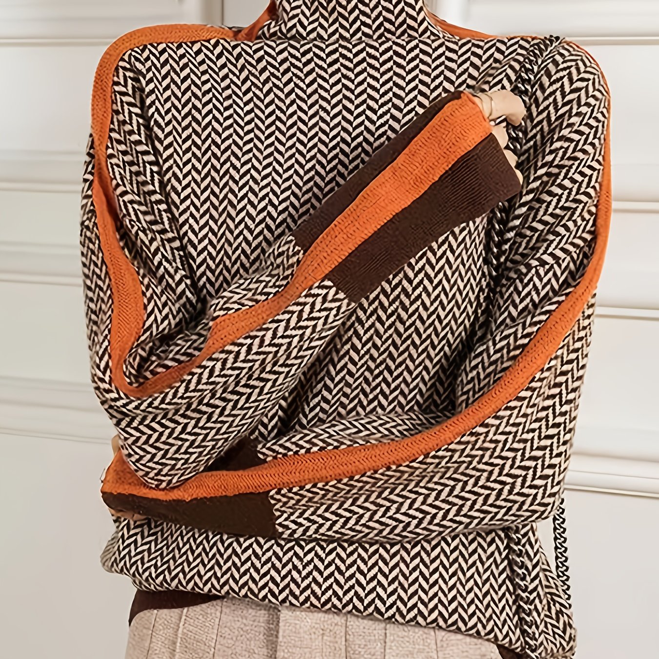 Plus Size, Women's Plus Size Elegant High Neck Sweater - Winter Warm Sweaters Suitable for Fall\u002FWinter