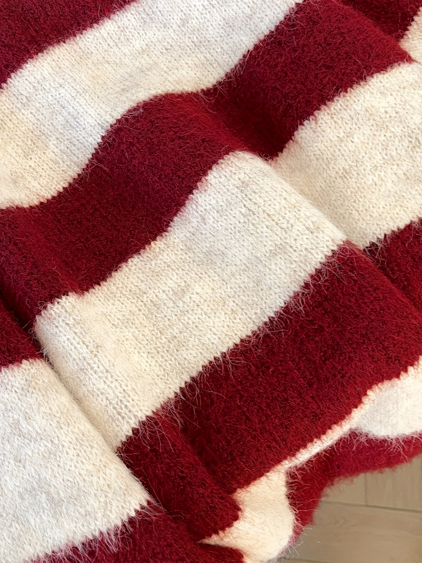 Korean Style Lazy High-End Christmas Sweater Party Holiday Color Block Striped Vintage Pullover