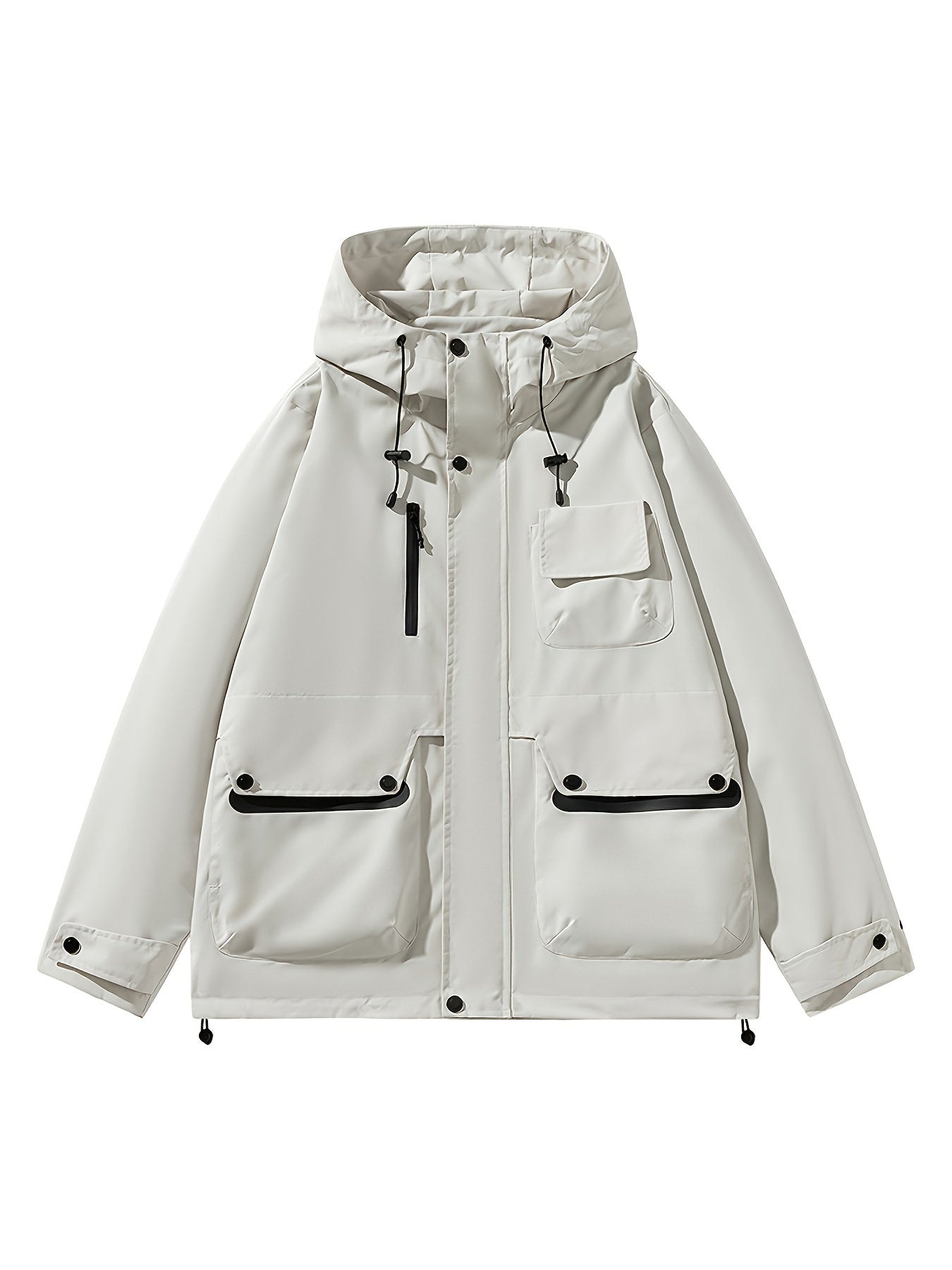 1pc Lightweight Windproof Jacket - Full-Zip Hooded Raincoat with Zippered Pockets