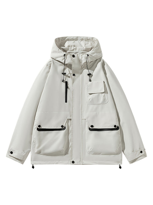 1pc Lightweight Windproof Jacket - Full-Zip Hooded Raincoat with Zippered Pockets