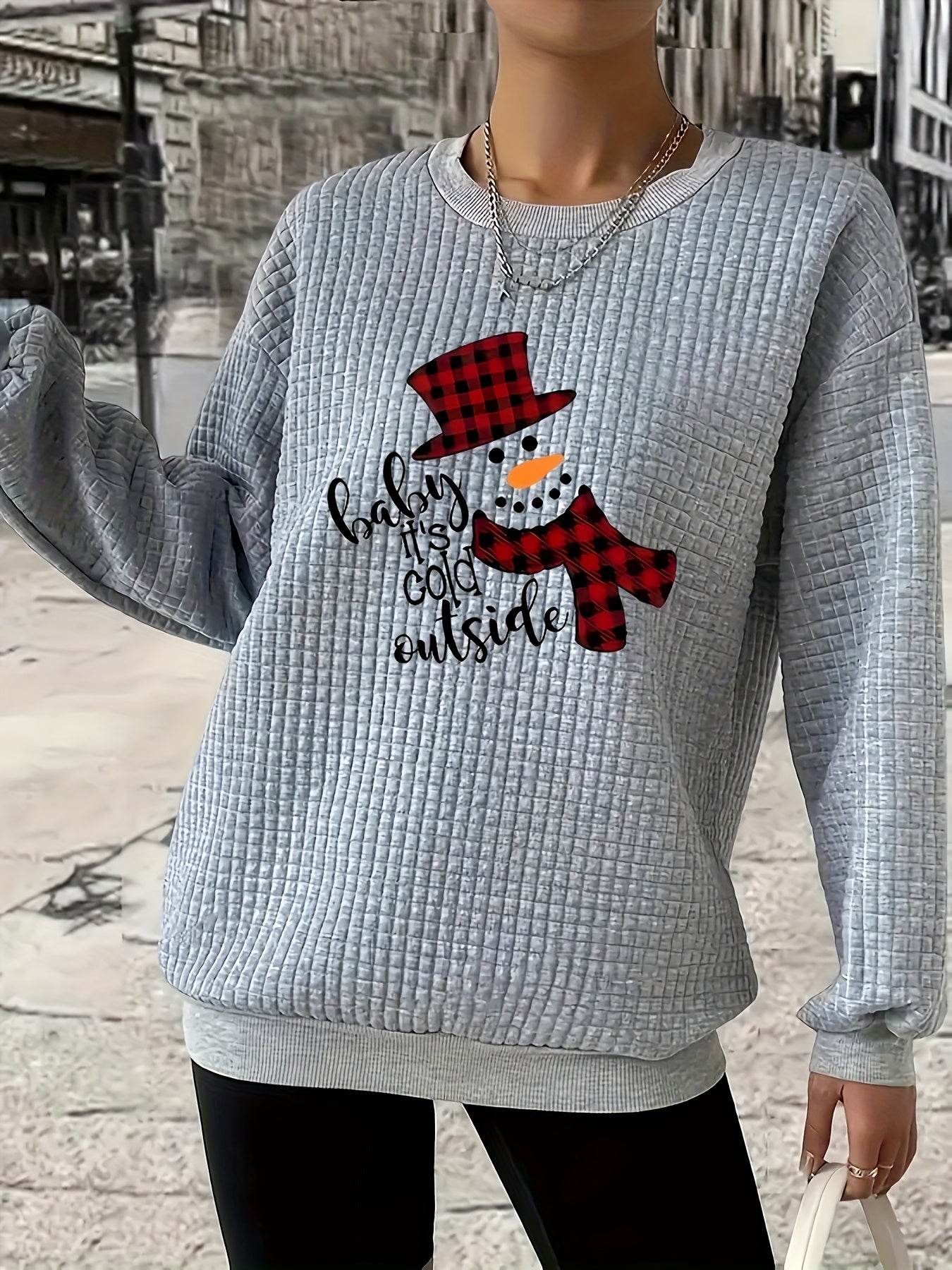 Plus Size Waffle Sweatshirt Cozy Plus Size Women's Waffle Sweatshirt - Festive Santa Hat & \