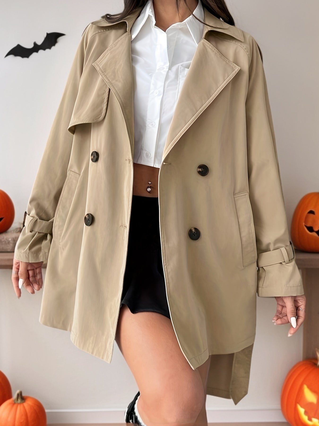 Plus Size, Didi Direction Spring\u002FAutumn Mid-Length Women's Fashion Oversized British Style Coat