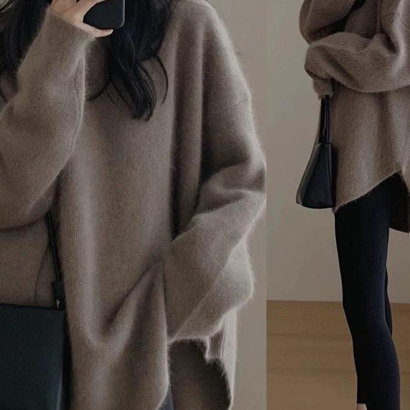 Women's 2025 Winter Turtleneck Sweater - Soft Beige\u002FBrown\u002FBlack