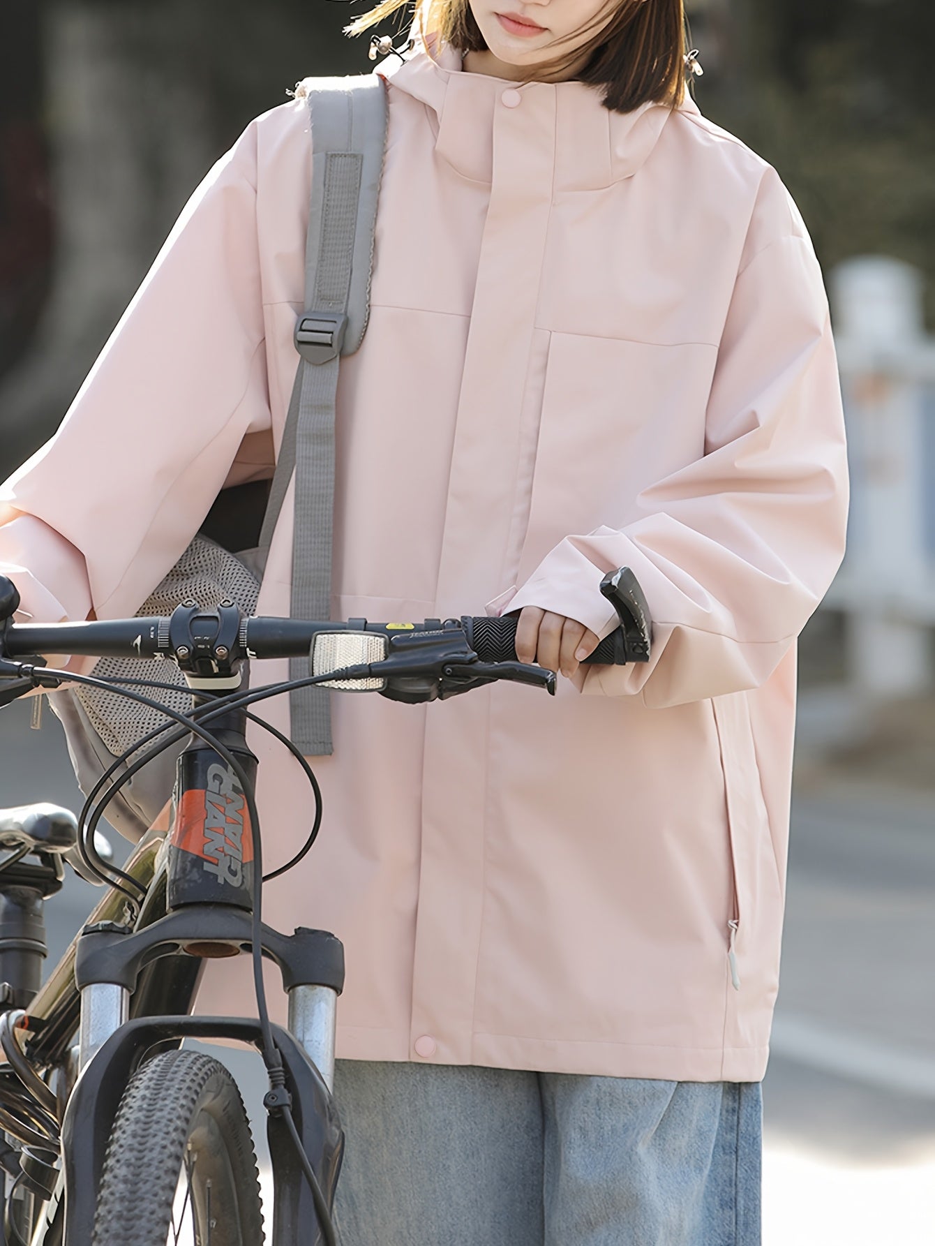 Women's Lightweight Windproof Outdoor Jacket with Removable Hood - Stand Collar Zippered Hiking Coat