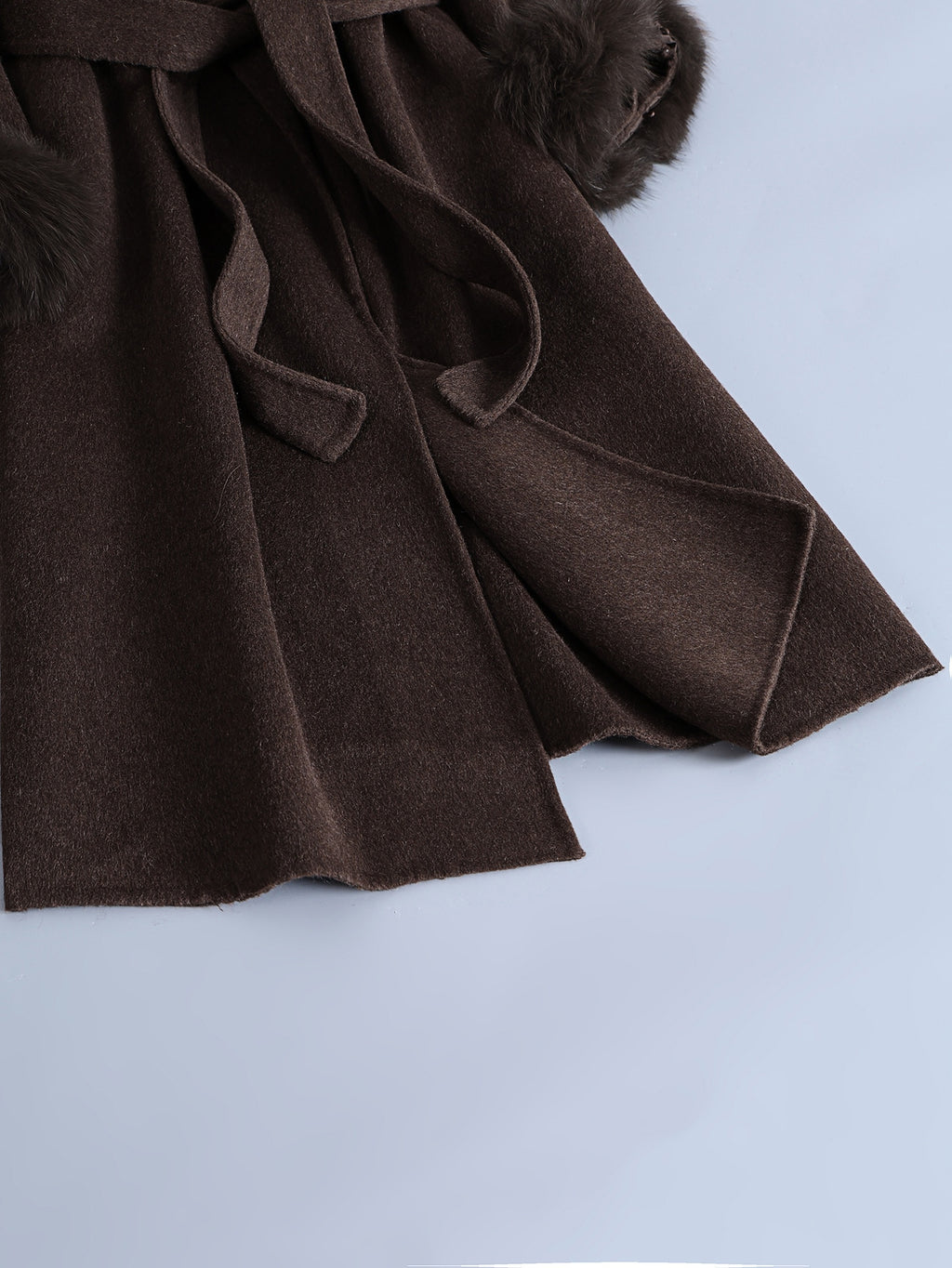 Luxurious Elegant Mocha Dark Brown Wool Blend Long Trench Coat with Large Lapel and Tie