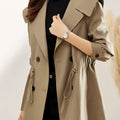 Women'S Chic Trench Coat with Belted Waist - Casual Double-Breasted Blazer for Spring & Fall, Button-Up Front