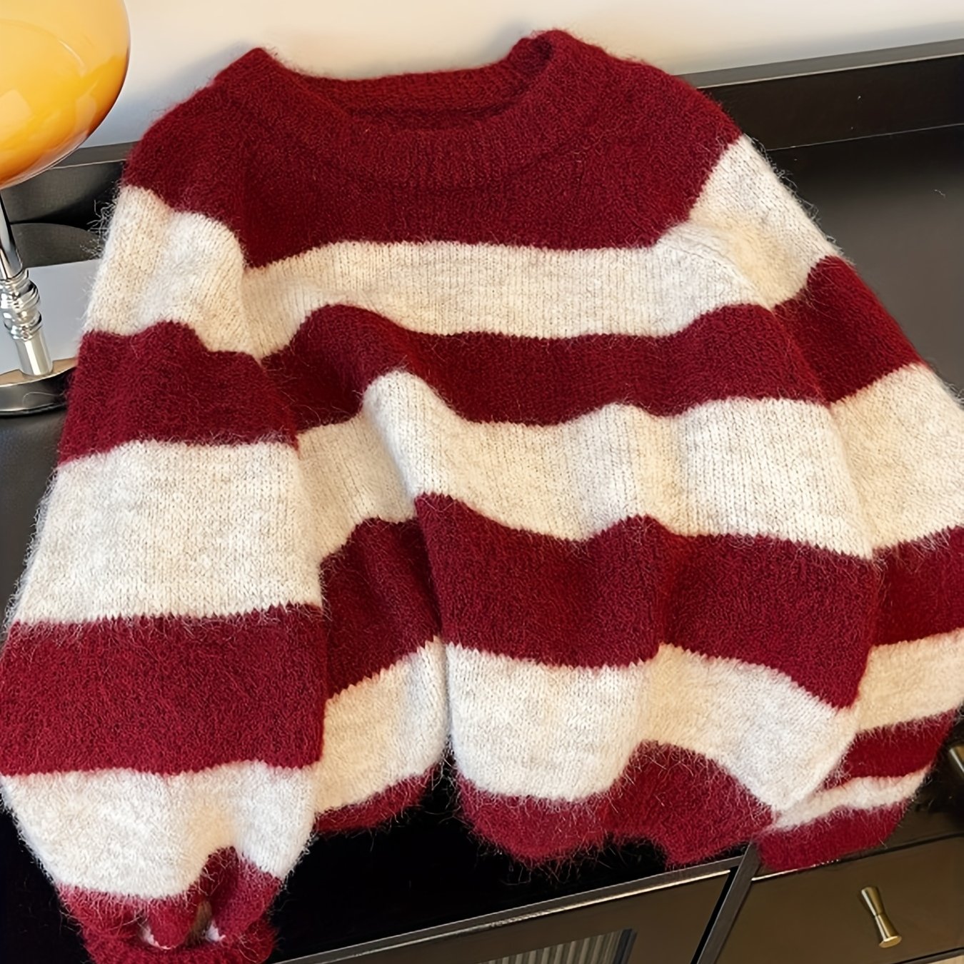 Korean Style Lazy High-End Christmas Sweater Party Holiday Color Block Striped Vintage Pullover