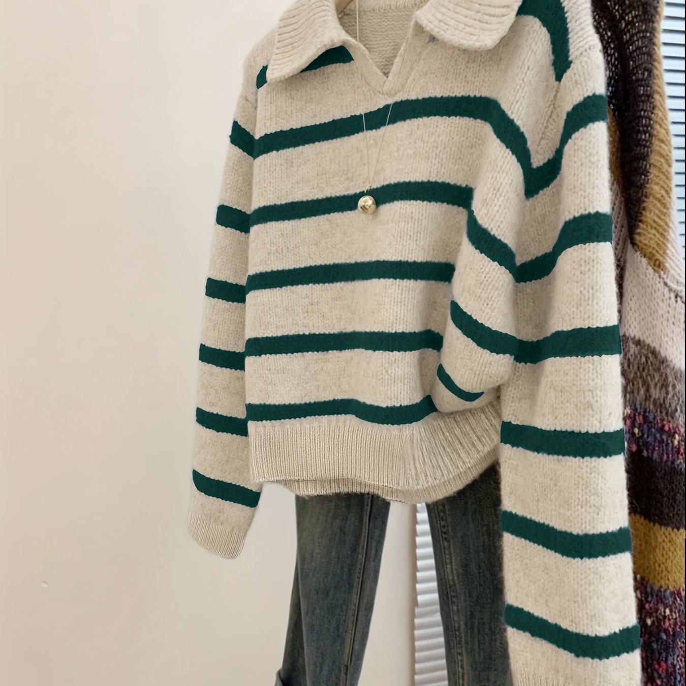 Vintage Striped Color Block Sweater | Elegant Sut Women'S Casual Age-Reducing College Style Pullover for Fall