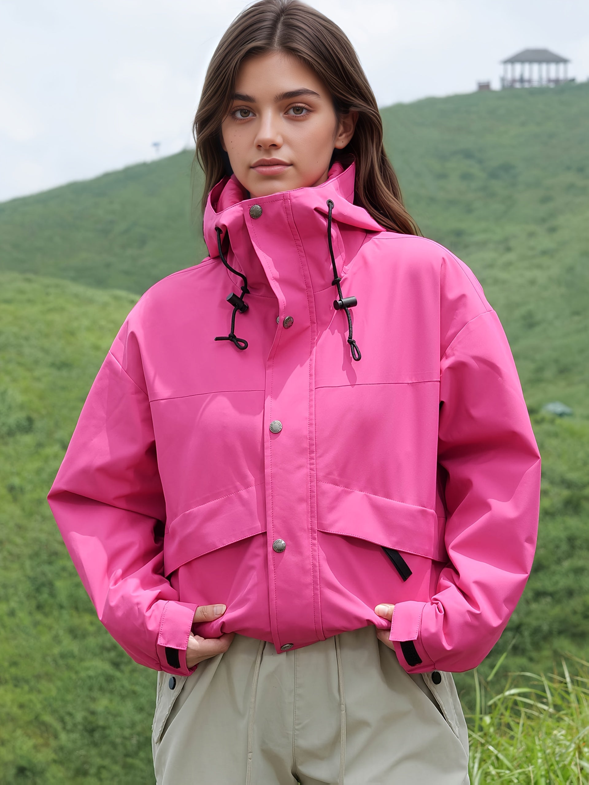 Kesixsty Women's Hooded Outdoor Windbreaker Jacket - Full-Zip Winter Coat with Full-Zip Front