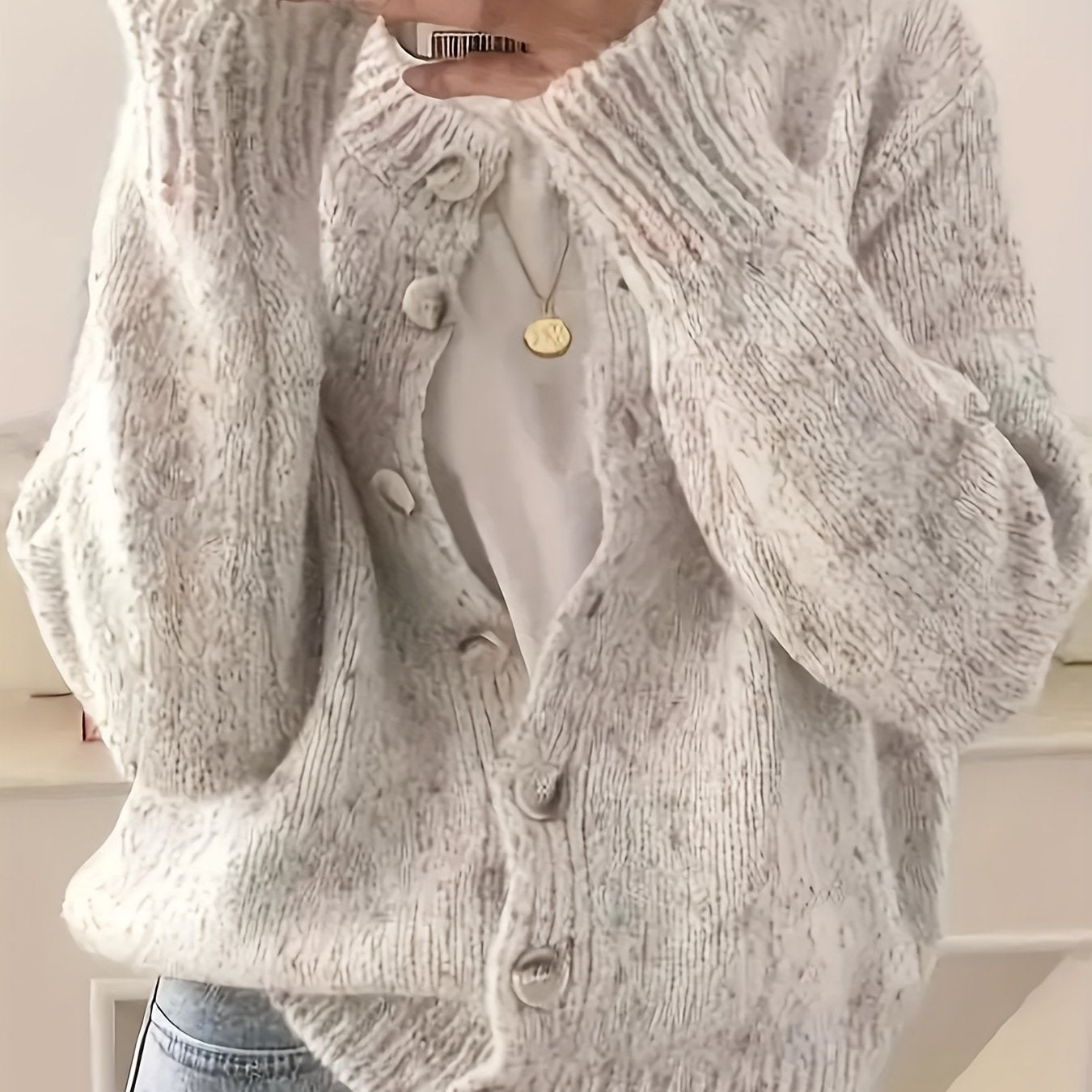 Plus Size - Women'S Elegant Colorful Cardigan - High Elasticity Round Neck Sweater with Decorative Buttons