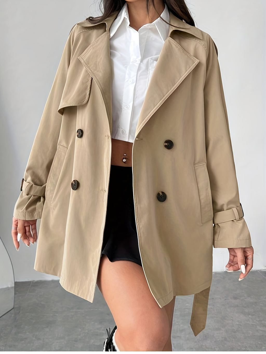 Plus Size, Didi Direction Spring\u002FAutumn Mid-Length Women's Fashion Oversized British Style Coat