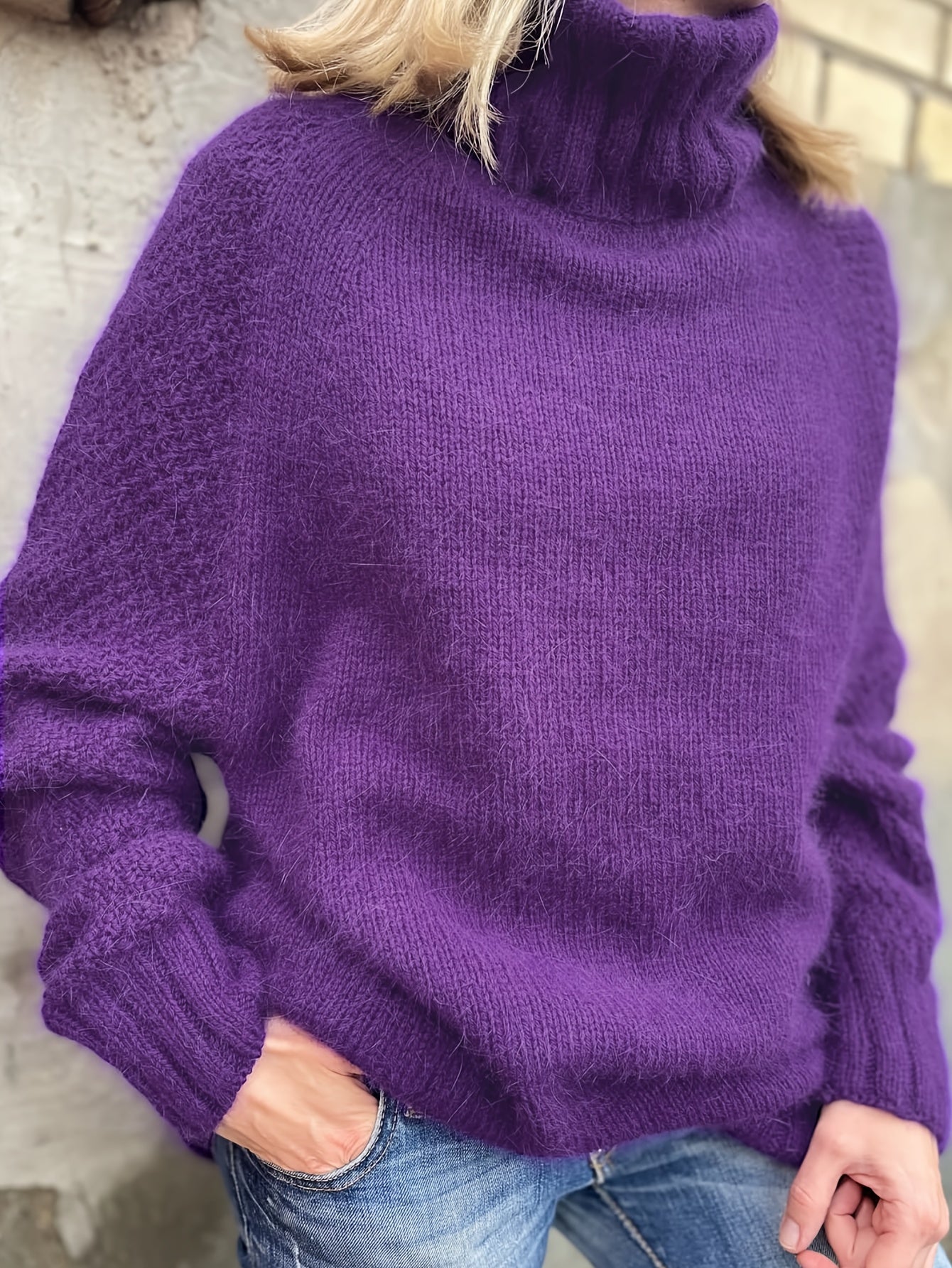 Plus Size - Women'S Fashion Casual Long-Sleeve Patchwork High-Neck Sweater