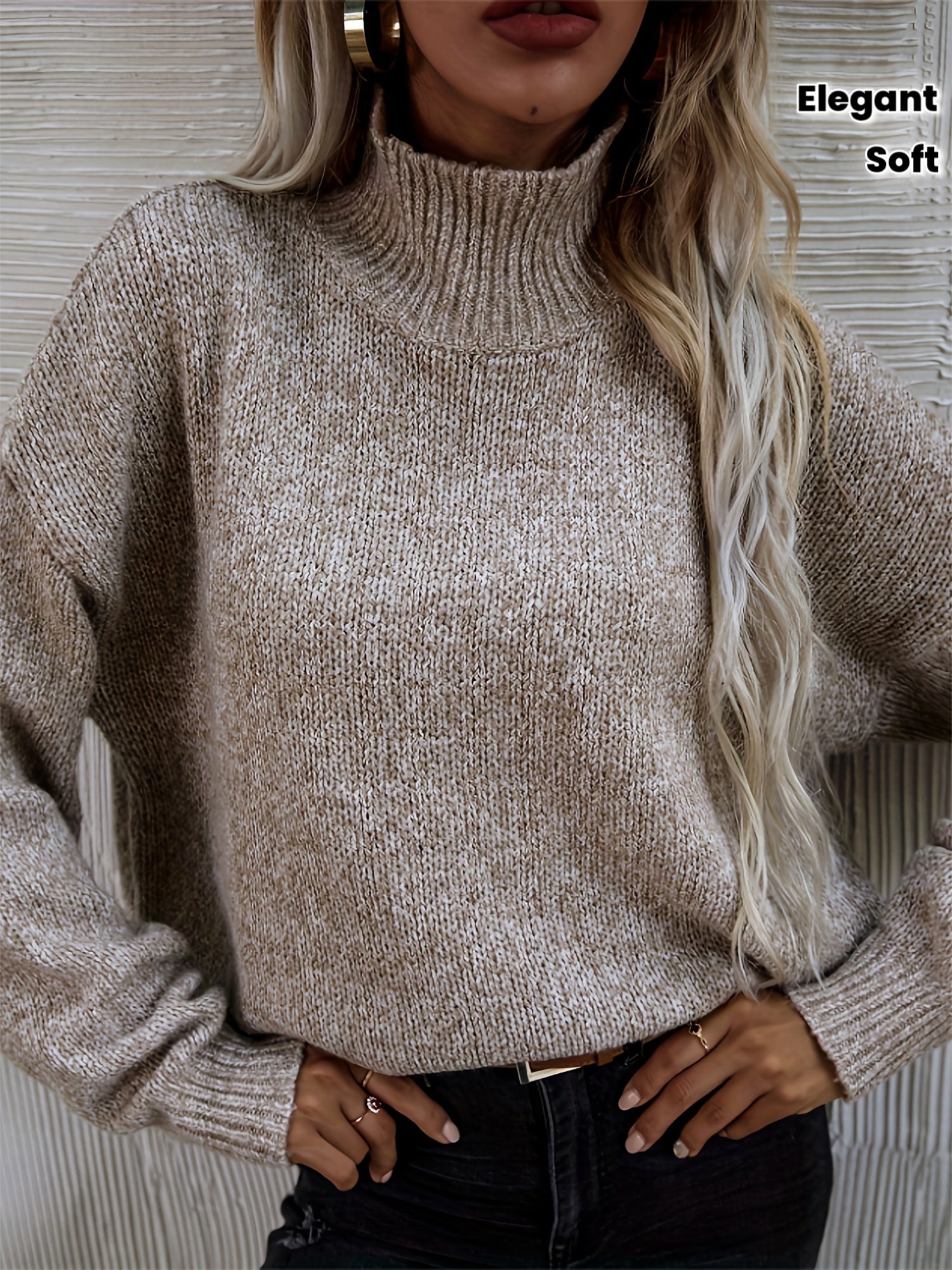 Elegant Cable Sweater Soft Knitwear Women's Oversized Beige Cable Sweater