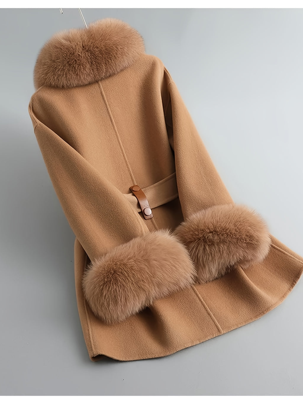 Women'S Elegant Winter Coat Jacket - \u002F Brown - Long Sleeve Trench Coat with Beltless Closure