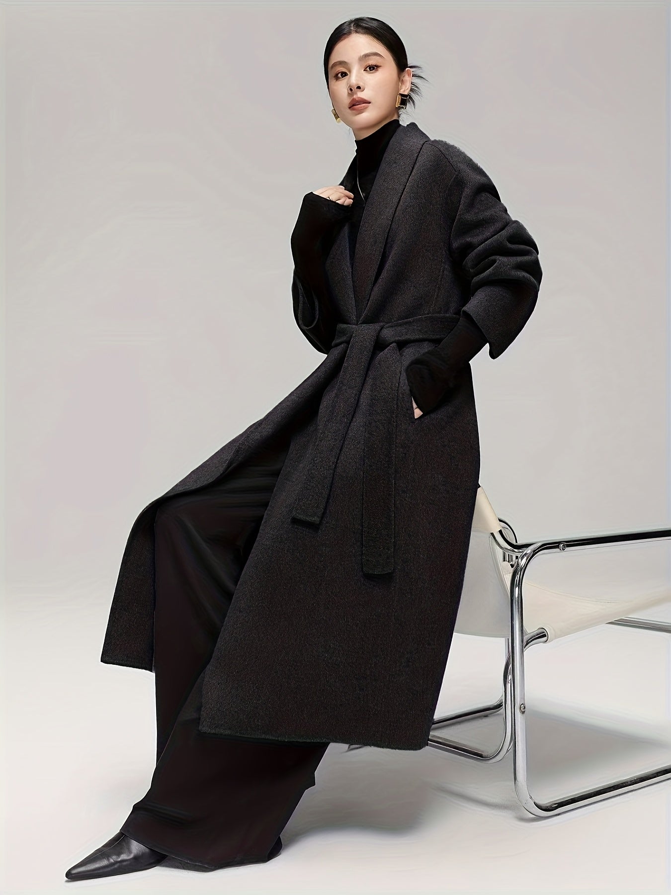 Dry Clean Only Women's Elegant Scottish Tartan Tweed Coat - Oversized Long Winter Jacket with Split Hem