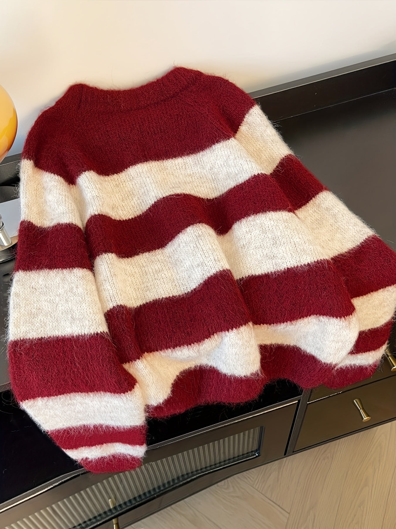 Korean Style Lazy High-End Christmas Sweater Party Holiday Color Block Striped Vintage Pullover