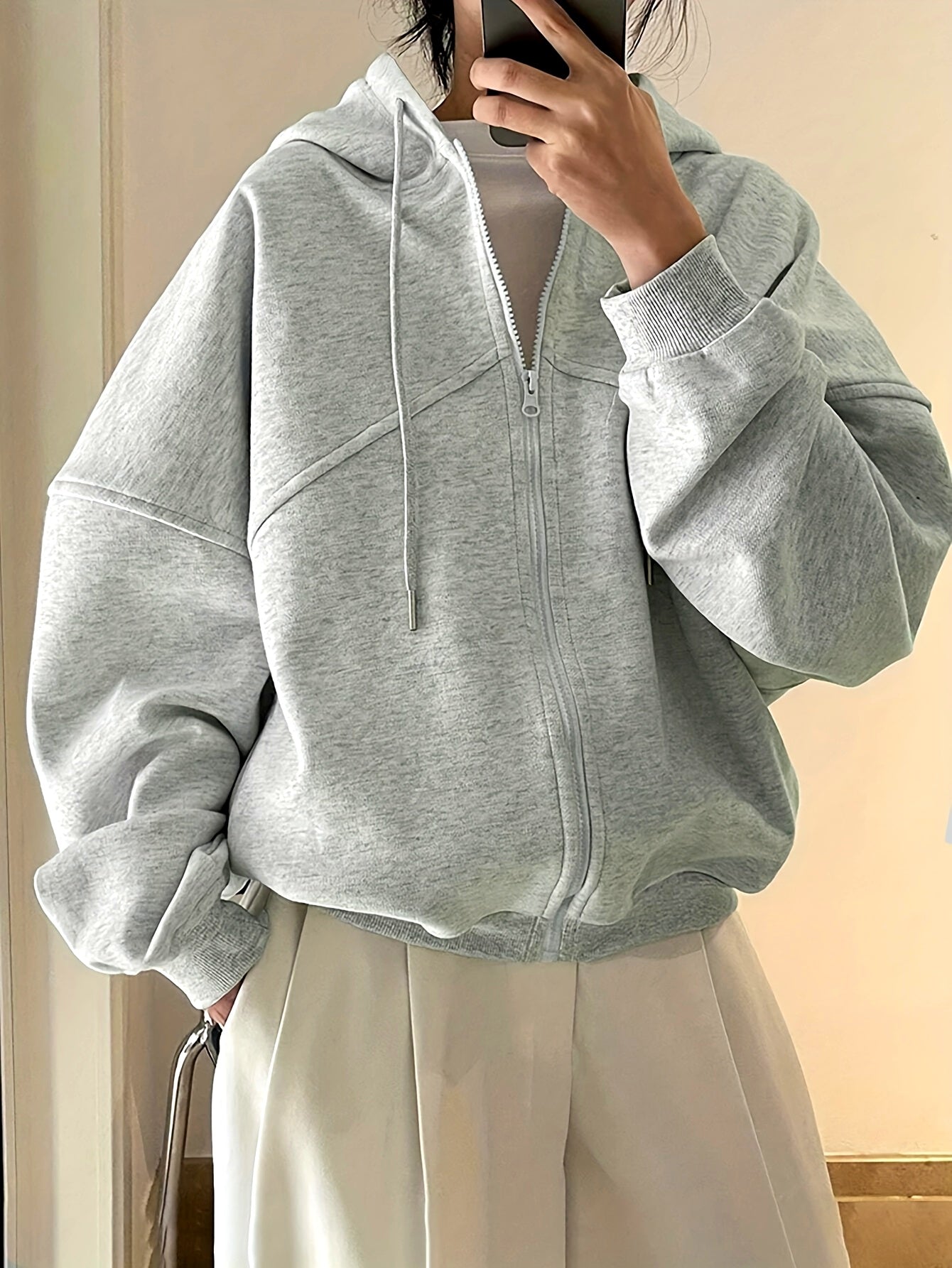 Plus Size, Cross-Border New Solid Color Zipper Hooded Drawstring Plus Size Sweatshirt, Winter Clothing