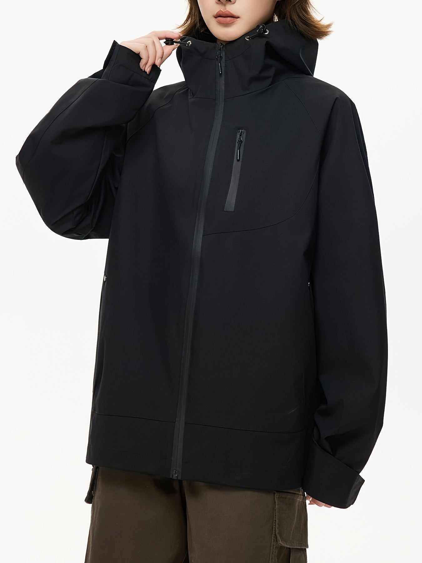 Women's Windproof Full-Zip Hooded Jacket with Full-Zip Front Closure