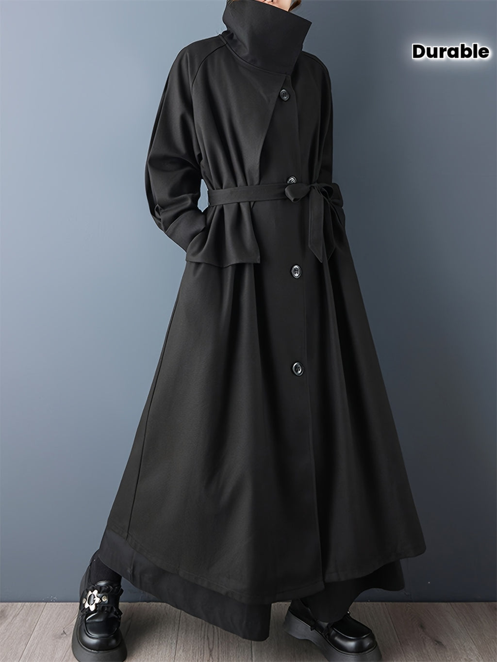 Women'S Elegant Long Trench Coat - Chic Office to Party Outerwear, Button-Front Closure, Structured Fit