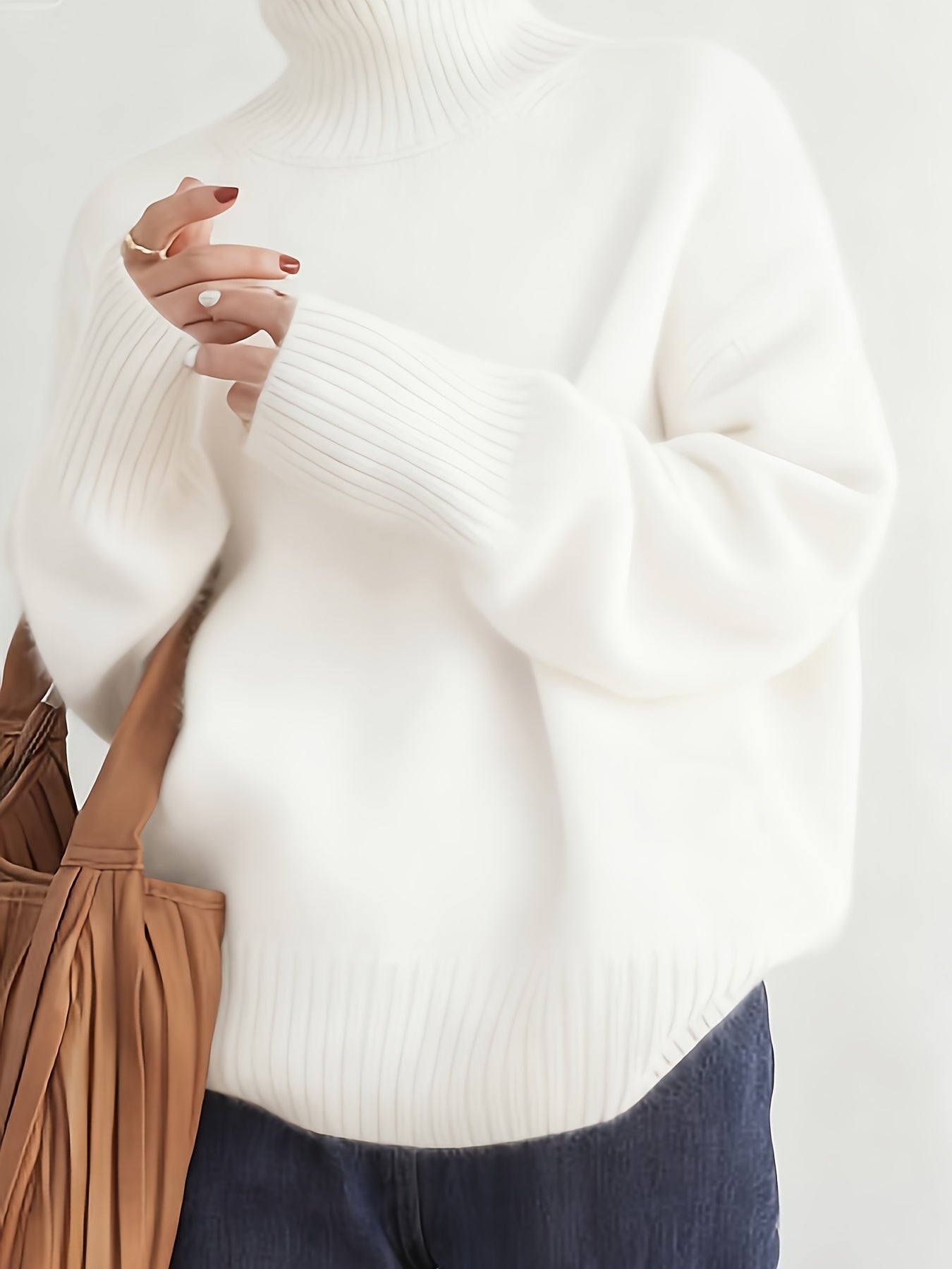 Plus Size - Plus Size - Women'S Elegant High Neck Sweater - Soft Stretchy Pullover Sweater for Fall