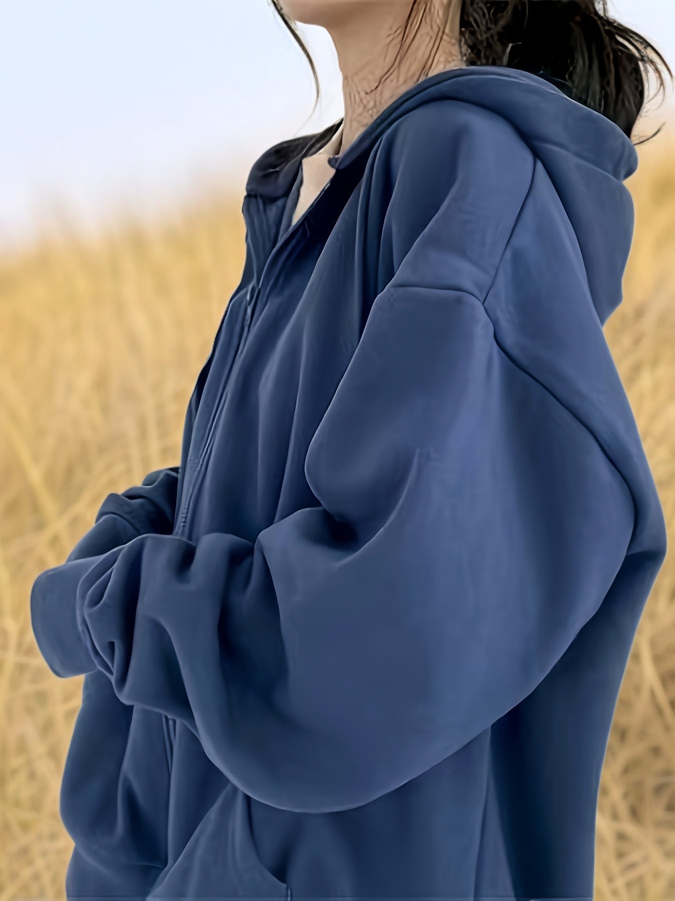 Women'S Plus Size Elegant Solid Color Hooded Sweatshirt - Cozy Zip-Up Pullover with Drawstring Hood