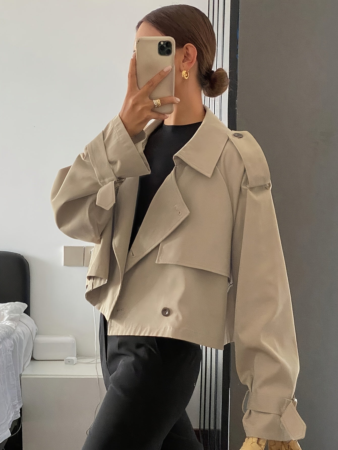 Beige Trench Coat Women's Beige Casual Chic Double-Breasted Trench Coat | Long Sleeve, Button-Up