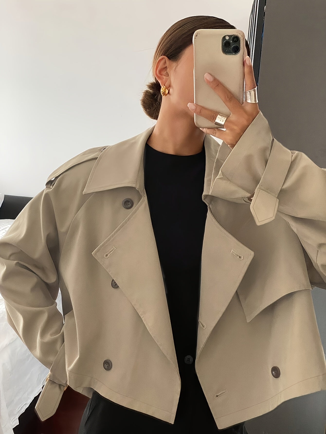 Beige Trench Coat Women's Beige Casual Chic Double-Breasted Trench Coat | Long Sleeve, Button-Up