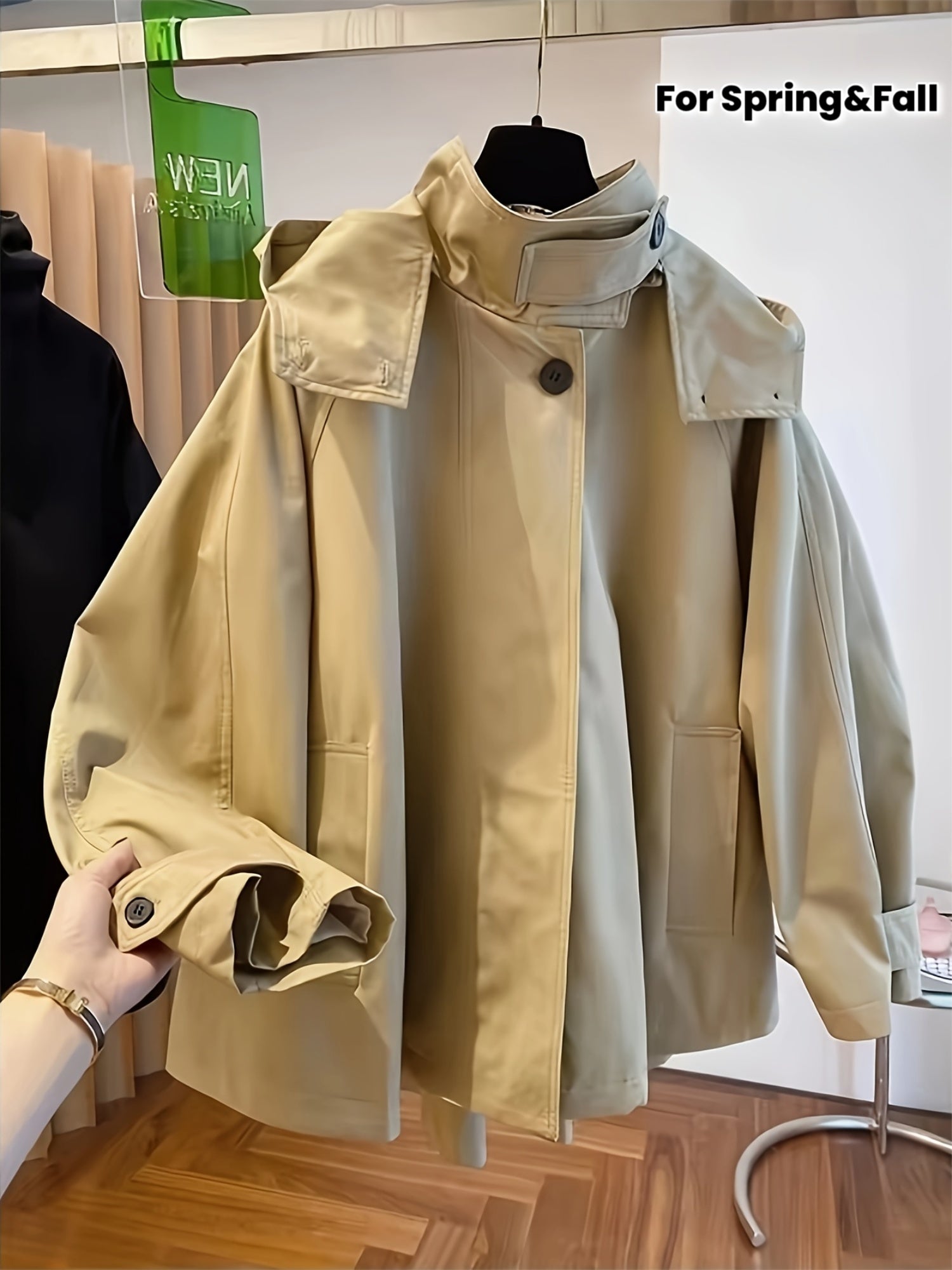 Beige Hooded Jacket Breathable Polyester Women's Long Sleeve Zip-Up Hooded Jacket