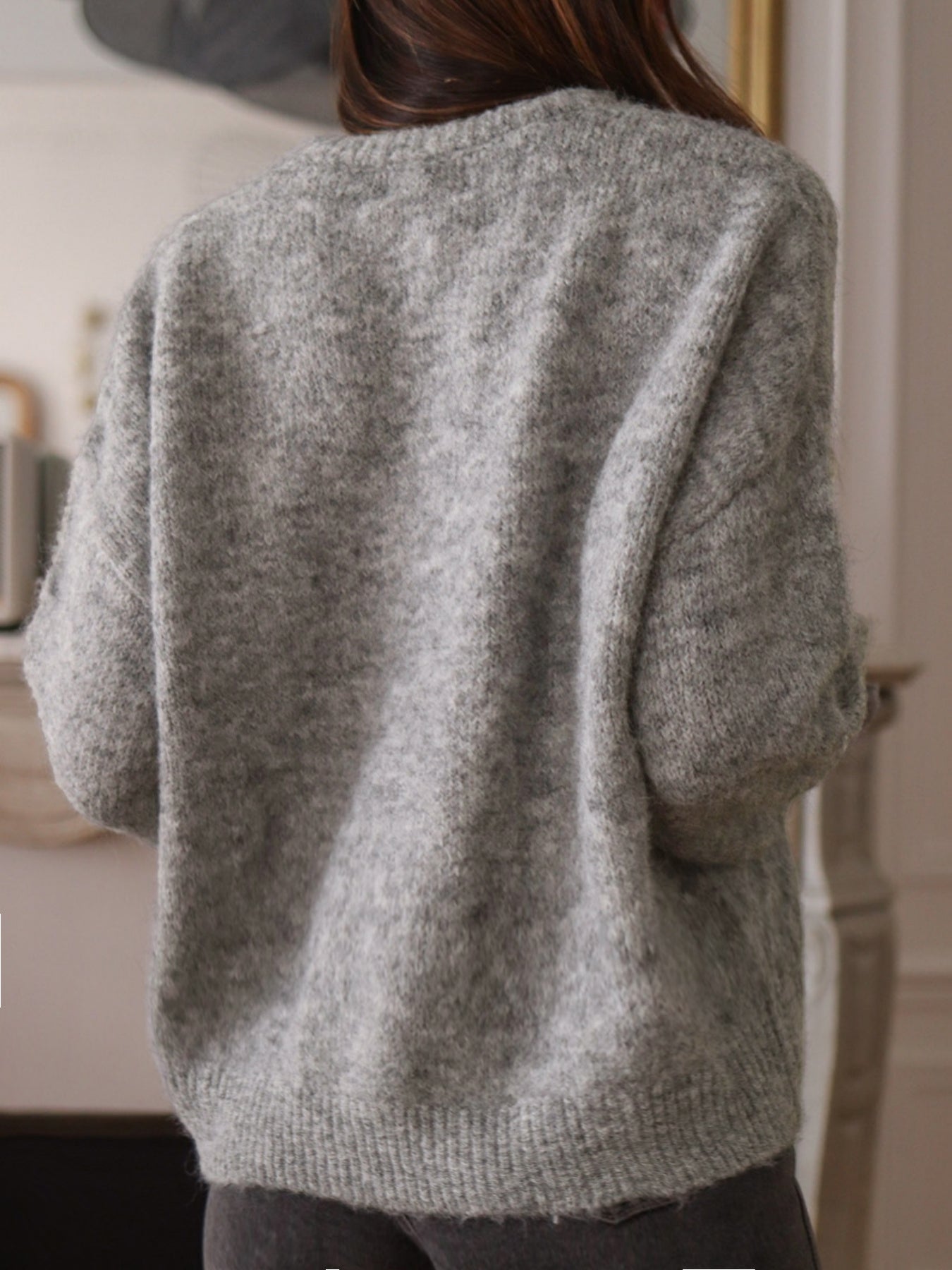 Plus Size, Women's Oversized Sweater - Winter Warmth with Faux Button Front Closure