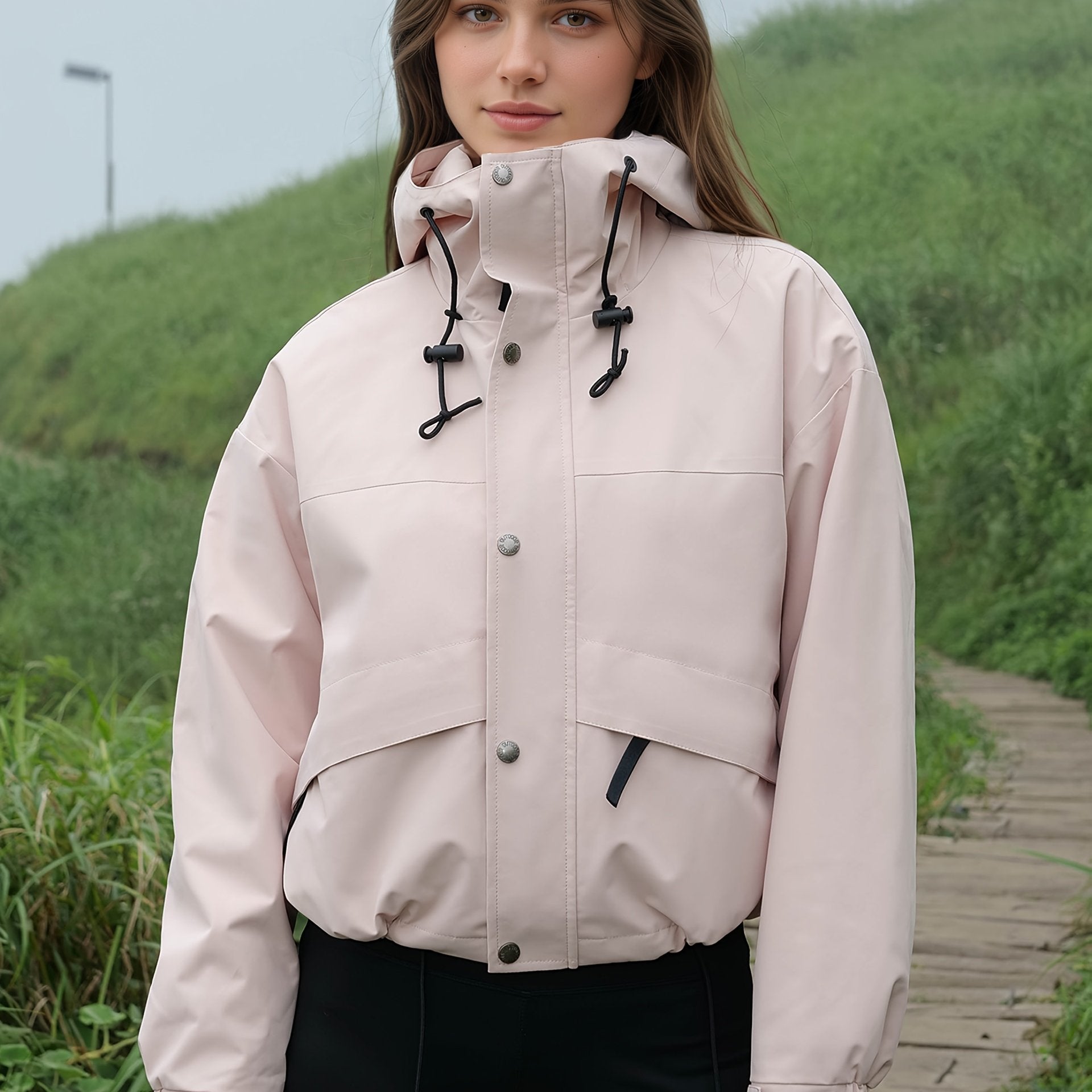 Kesixsty Women's Hooded Outdoor Windbreaker Jacket - Full-Zip Winter Coat with Full-Zip Front