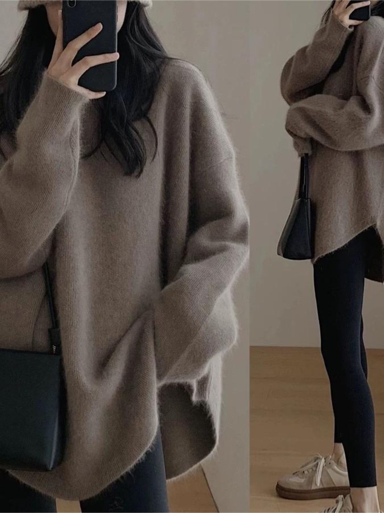 Women's 2025 Winter Turtleneck Sweater - Soft Beige\u002FBrown\u002FBlack