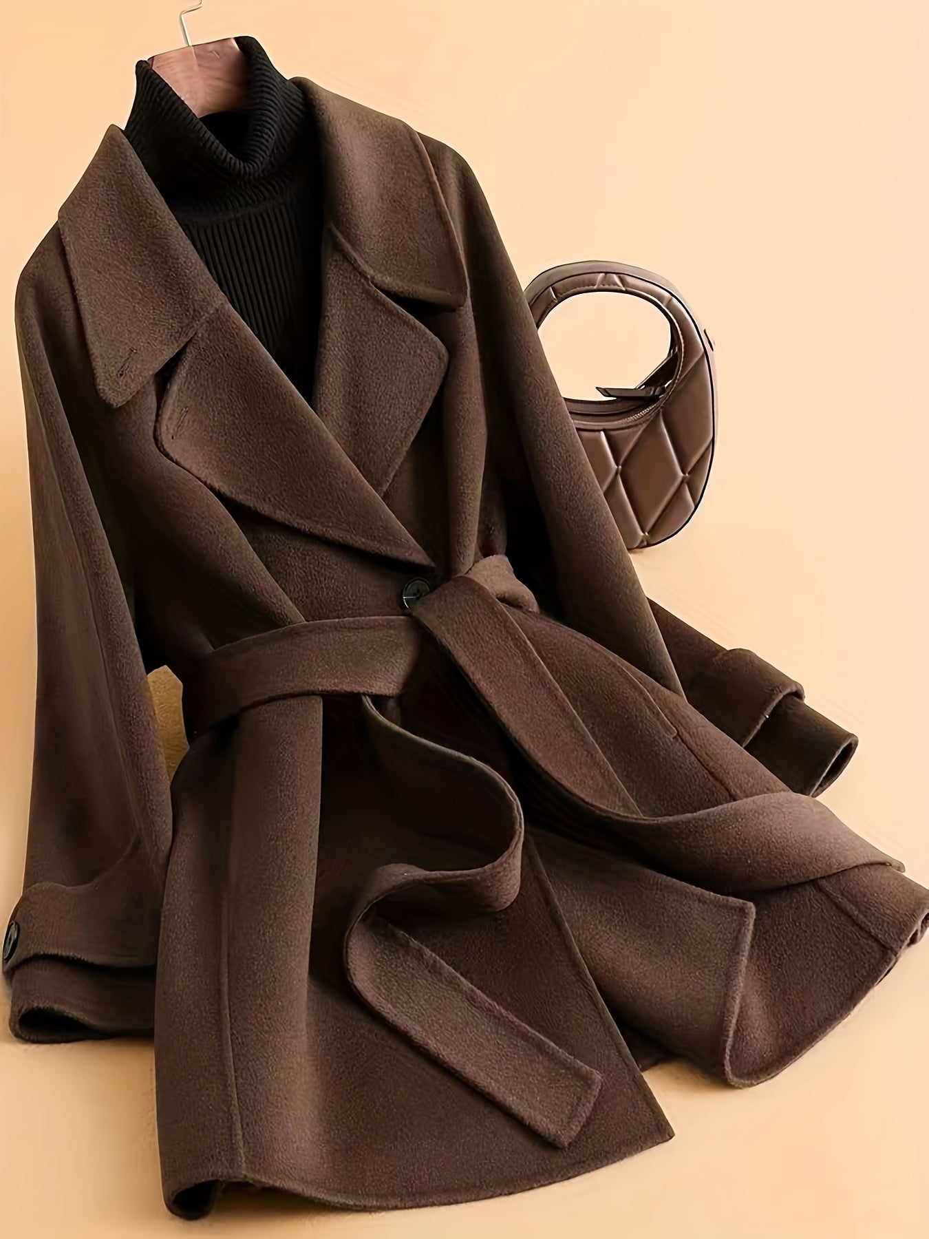 Women's Heavyweight 70% Wool Winter Coat - Lapel Collar Jacket with  & Large Pockets